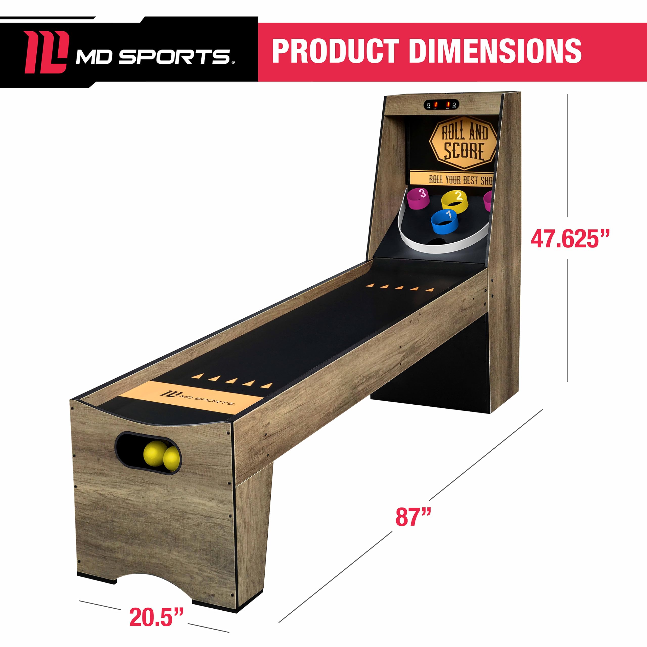 MD Sports Roll & Score Arcade Game, 87" Durable Electronic Scoring with Sound Effects and Game Balls, Perfect for Family Game Rooms