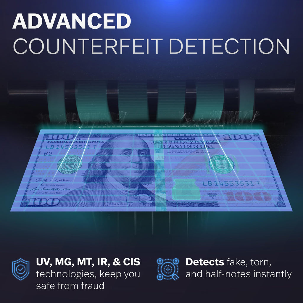 Carnation Money Counter Machine Cash Counting & Mixed Denomination Bill Counter, Portable Currency Detector, Counterfeit Bank Scanner, Dollar Sorter for Commercial, 1100 N/M, UV/MG/MT/IR/2CIS