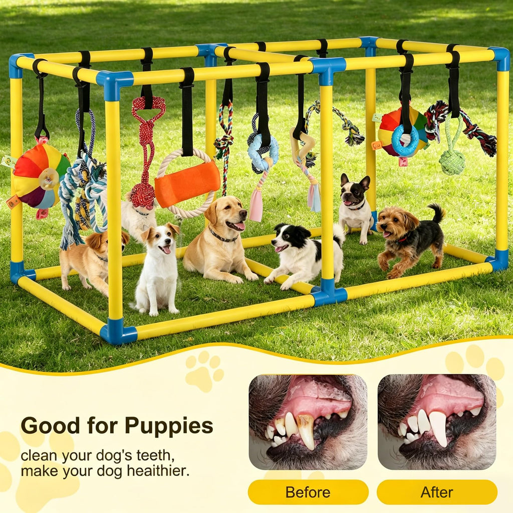 Puppy Jungle Gym with 8 Hanging Toys, Interactive Puppy Play Gym for Small Dogs, Indoor Teething Relief & Sensory Training Activity Center for Puppies 0-6 Months, No Tools Assembly