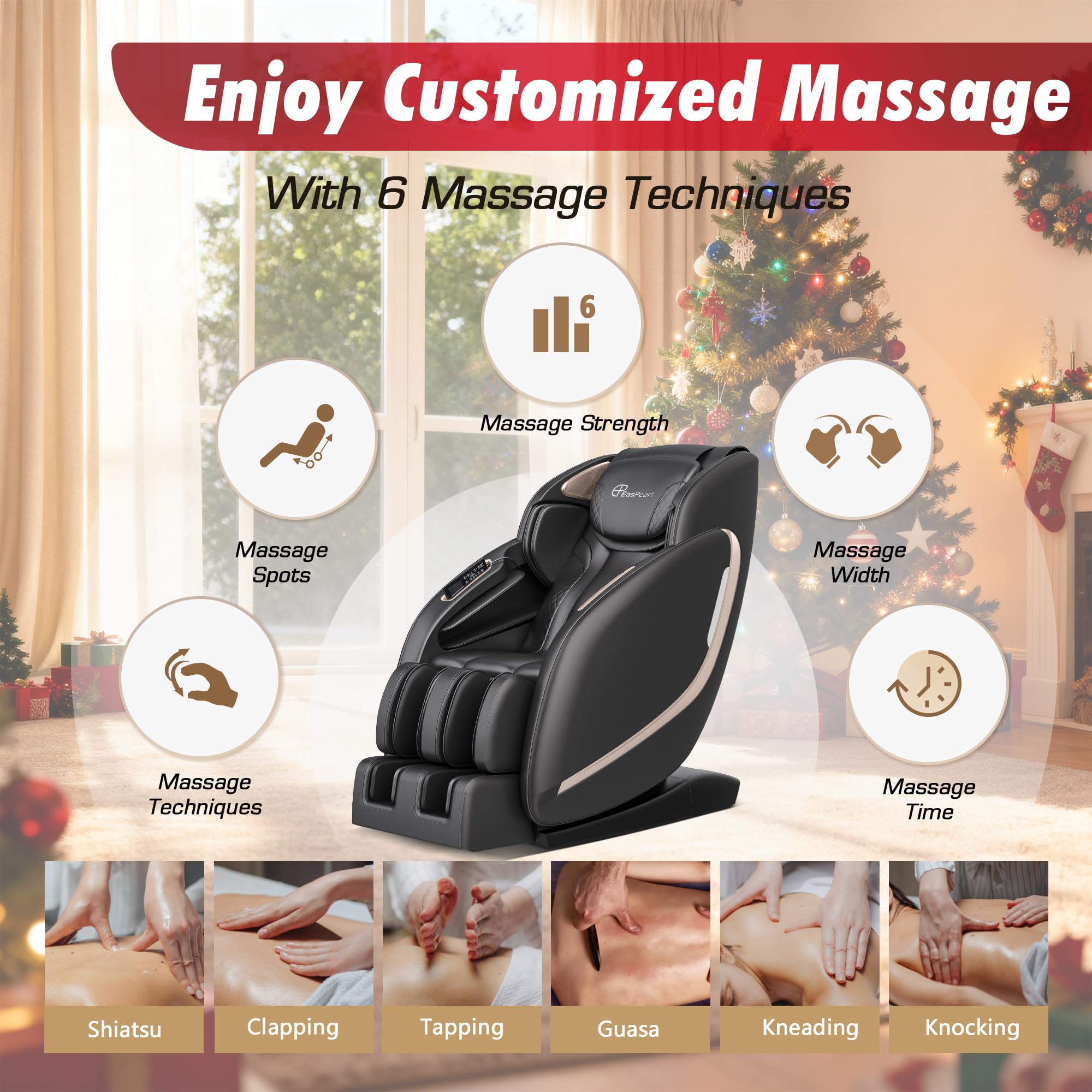 EASPEARL Massage Chair Full Body,53.15in SL-Track,Zero Gravity Massage Chair with Heat, Auto Footrest,OTA Upgraded 24 Auto Modes,LCD Screen,36 Airbags, Bluetooth&APP Control, Shiatsu&Thai Stretch
