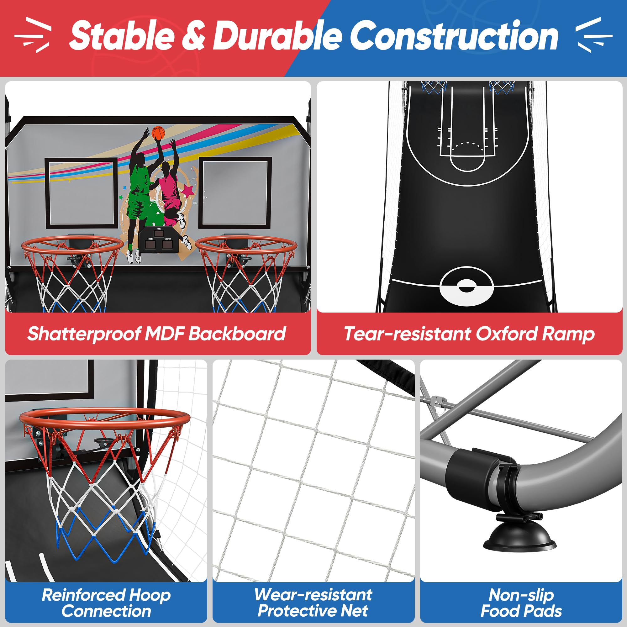 Basketball Arcade Game Shot Creator Indoor Foldable Electronic Double Shootout Sport Game Official Home Dual Shot Basketball 2 Player with 4 Balls (Black Purple)