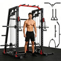 Smith Machine Home Gym, 2200LB Power Cage with Dual Pulley Cable Systems, LAT Pull-Down, Leg Hold-Down & 20+ Attachments for Full Body Workouts