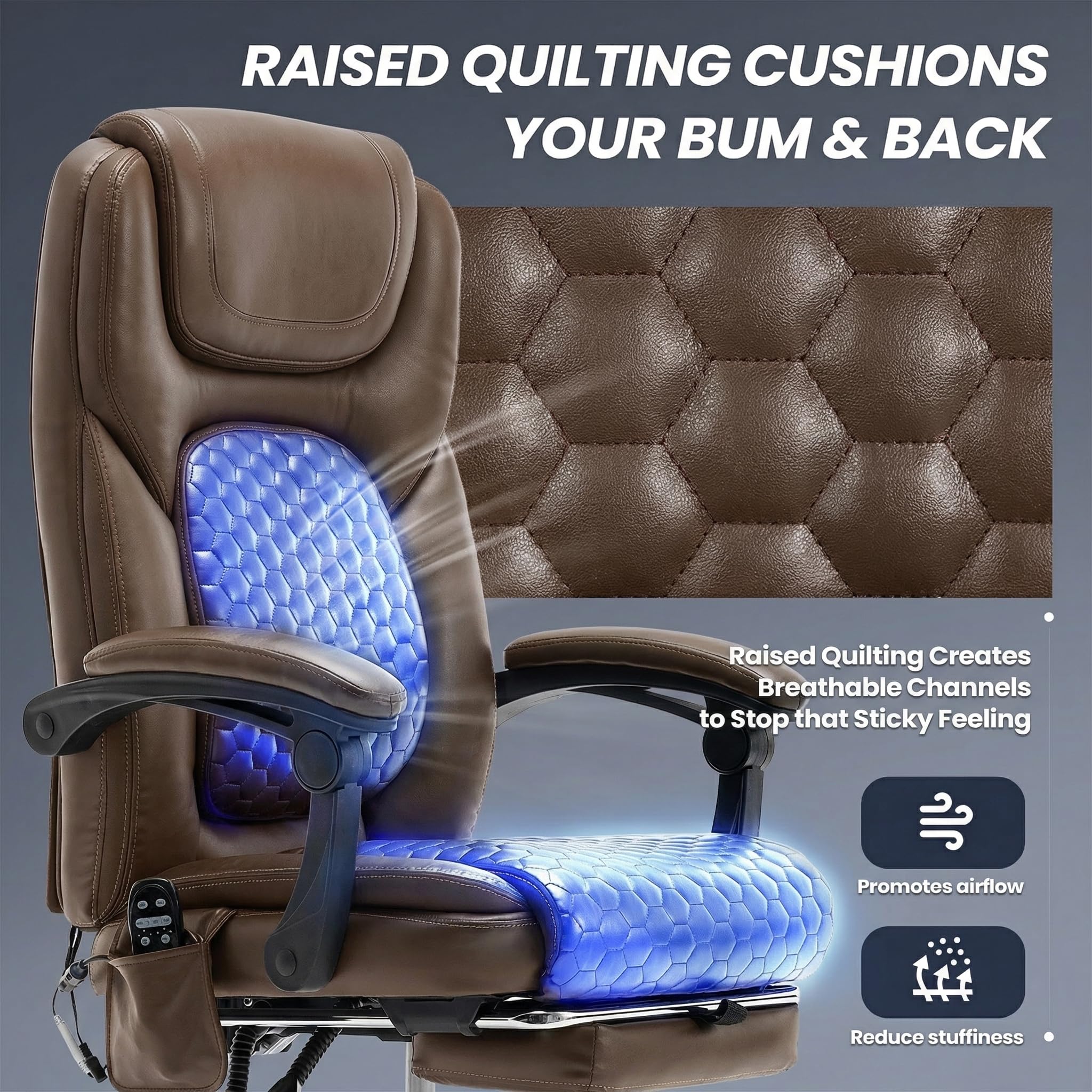 MALOL Massage Office Chair with Heat and Footrest - 3-Level 65°C Targeted Heating, 20-Min Easy Assembly Leather Desk Chair, Big and Tall Executive Computer Chair with Side Pocket, 300 lbs, Beige