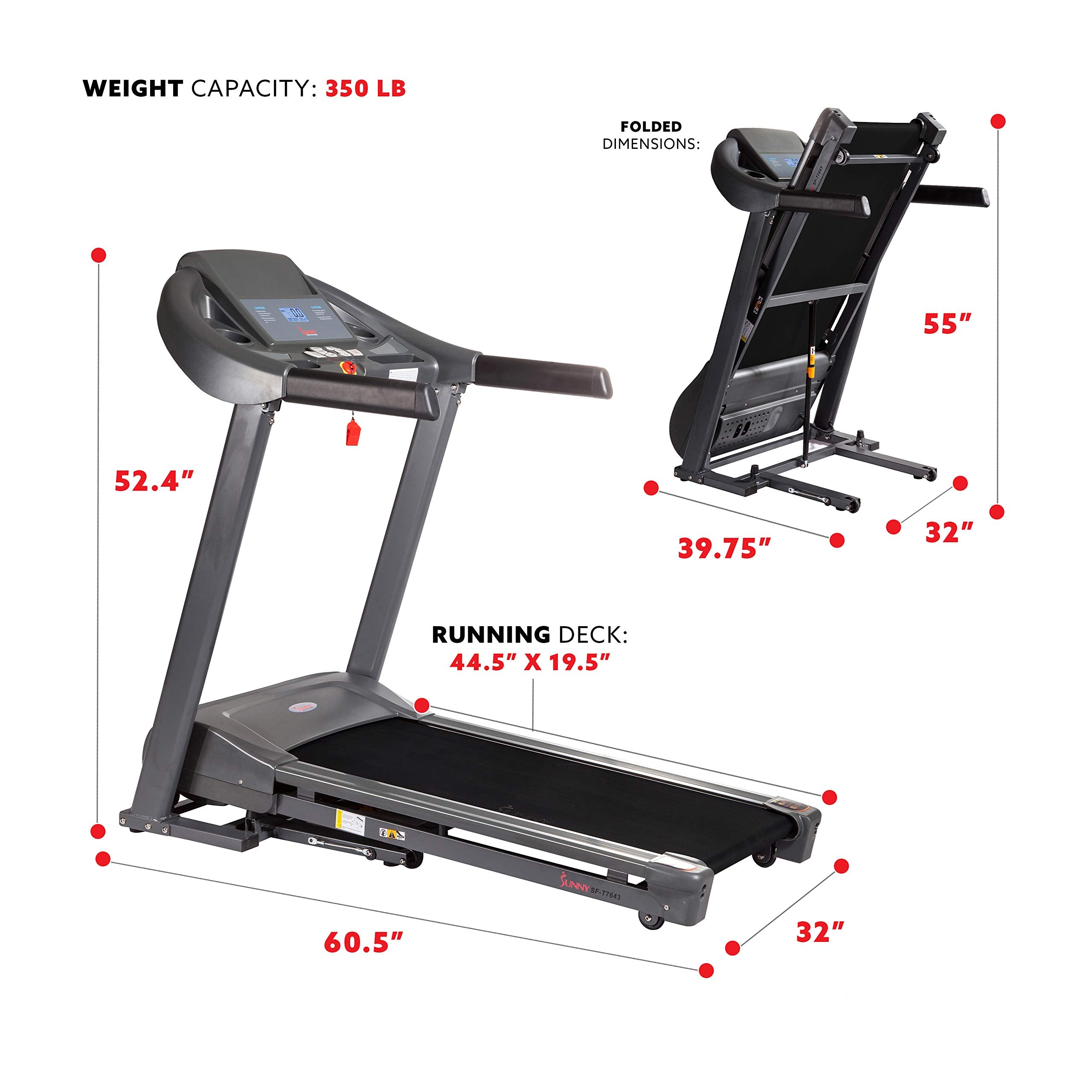 Sunny Health & Fitness Treadmill Elite Smart Auto Incline for Home Use, Wide Running and Walking Deck, Flex Shock Suspension with 300 LB Weight Capacity Bluetooth SunnyFit App