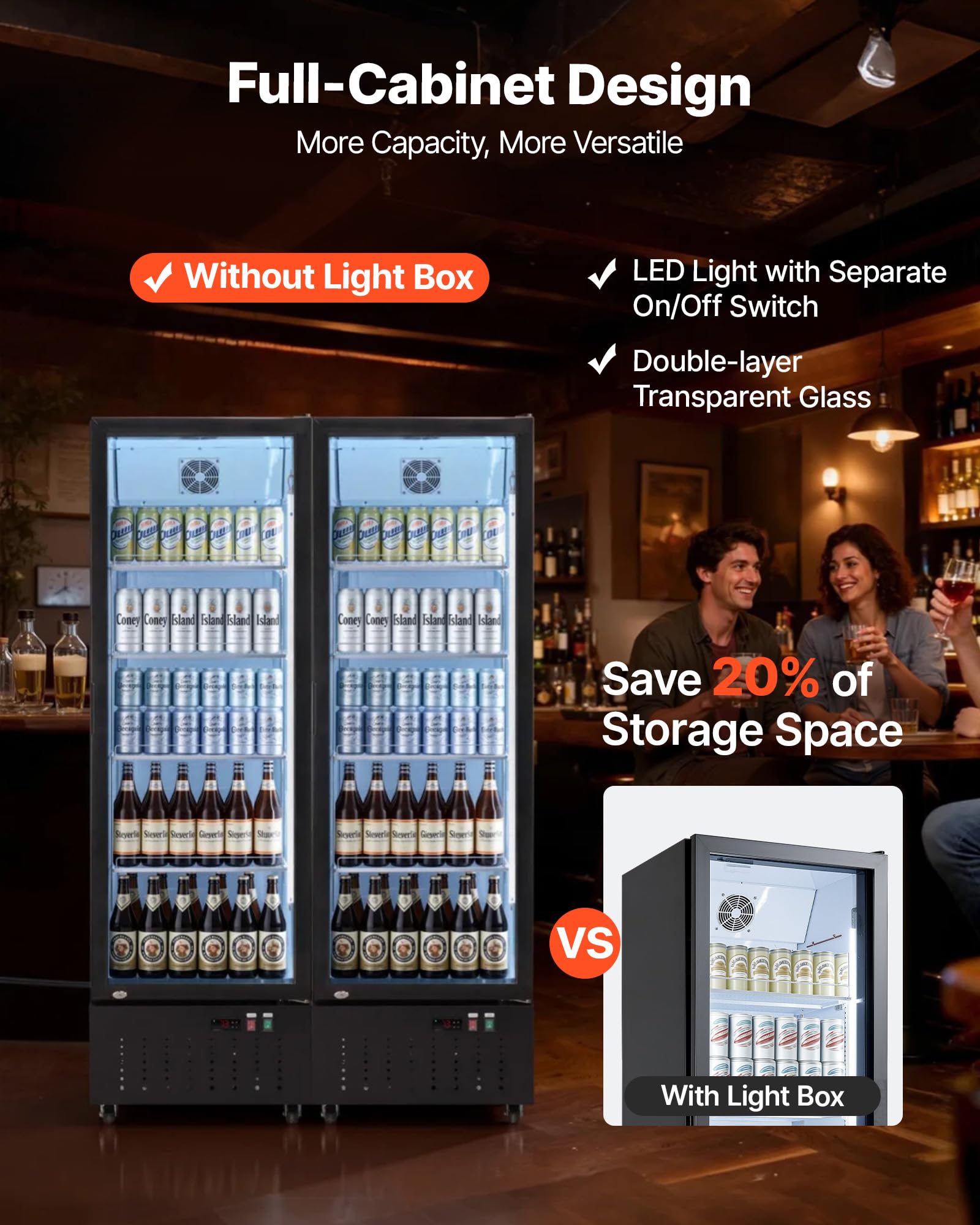 VEVOR Commercial Merchandiser Refrigerator, 6.9 Cu.Ft / 195L Glass Door Display Refrigerator, Upright Beverage Cooler Fridge with 4 Adjustable Shelves, Soft LED Light & Casters for Homes Shops Bars