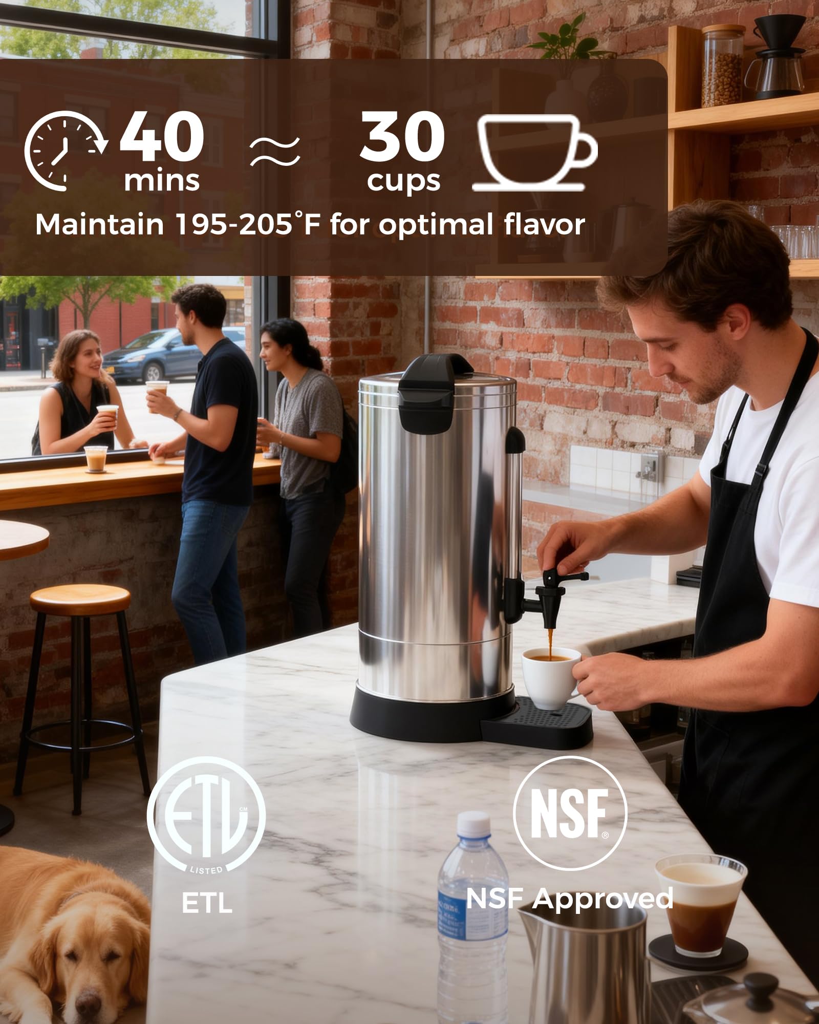 OSTBA 1500W Commercial Coffee Urn 100 Cup / 15L Large Percolator Coffee Pot, Double-Wall 304 Stainless Steel Hot Water Dispenser, Fast Brewing Electric Coffee Maker for Catering, Parties, Offices