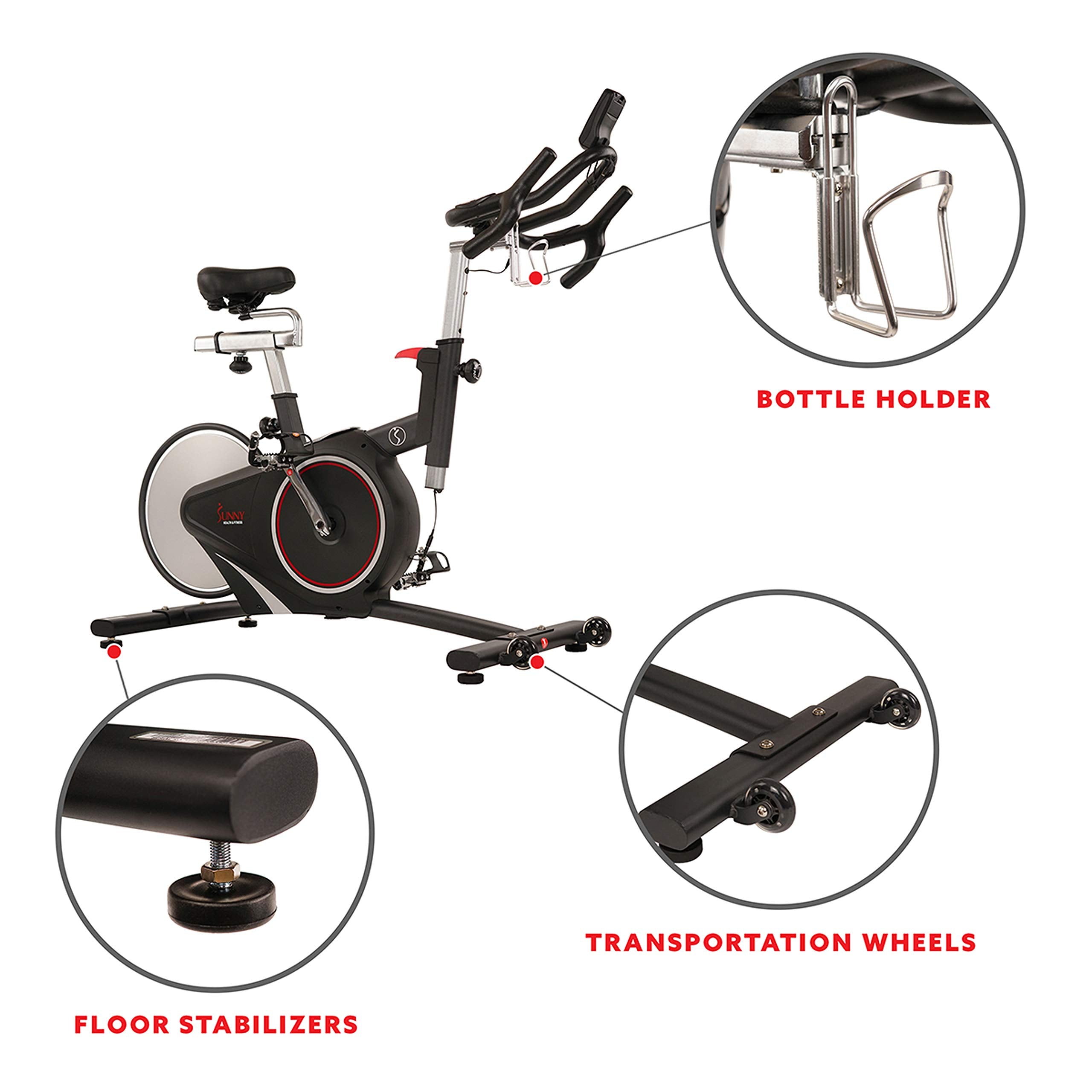 Sunny Health & Fitness Indoor Intensive Cycling Exercise Bike, Adjustable Cardio Training Exerciser w/Emergency Brake for Home, Optional Free SunnyFit App Bluetooth Link + Electromagnetic Resistance