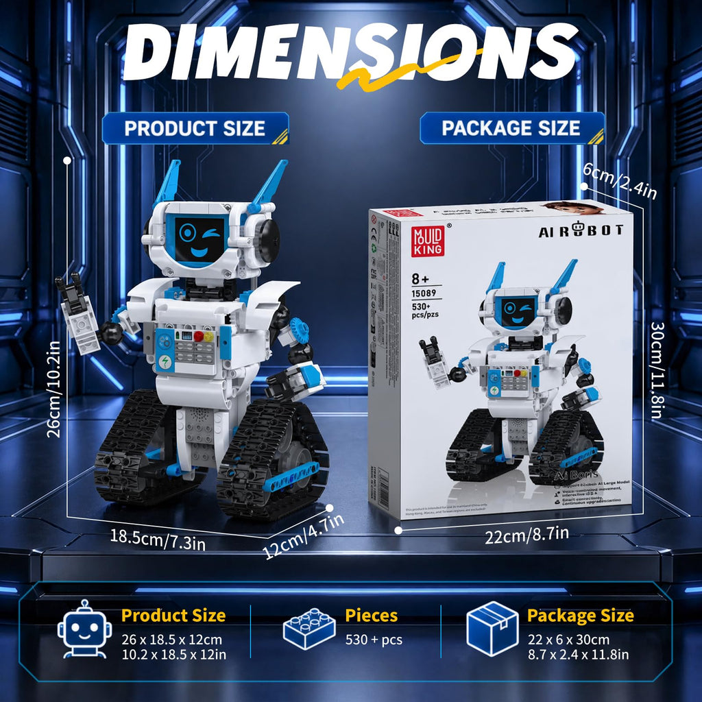 Mould King AI Robot Building Block Set, 530PCS Smart Interactive Robot with GPT Voice Control, Expressive LED Face, APP Control, STEM Educational Toy for Kids Age 8+/Adults-Red