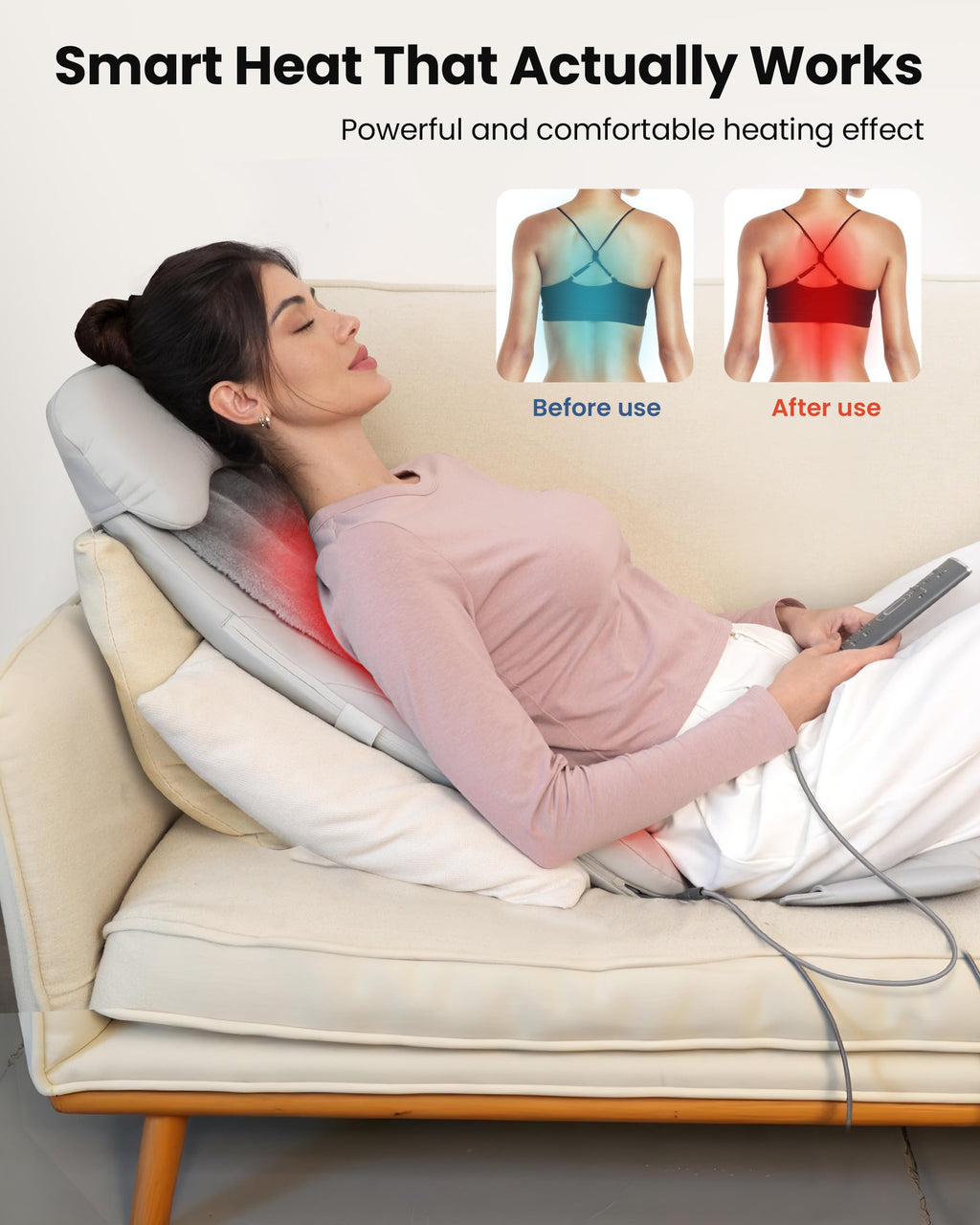 COMFIER Massager Chair with Heat, Shiatsu Neck Back Massager Portable with Compression & Rolling,Massage Chair Pad for Neck & Back for Muscle Tension Relief, Father Day Gift