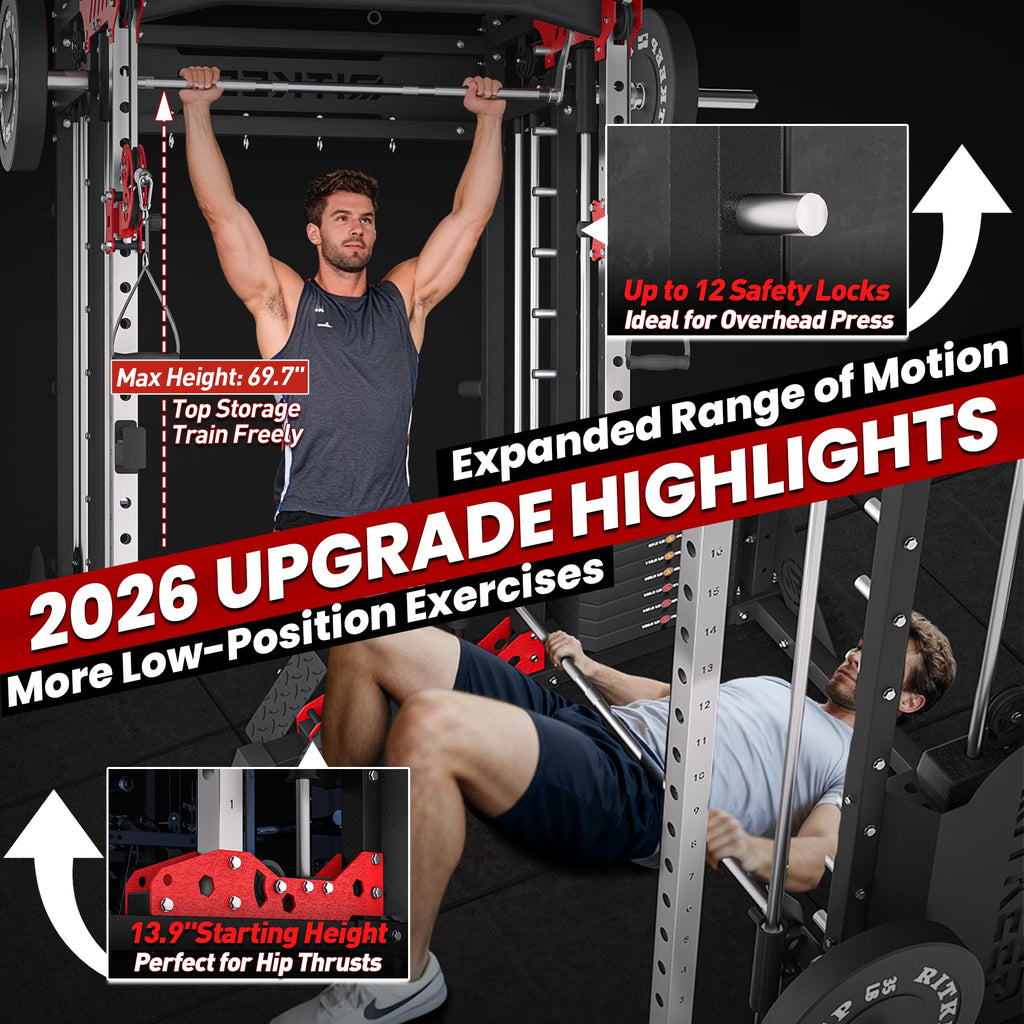 RitKeep PMAX-5600 Pro Heavy-Duty Smith Machine Squat Rack with 320 LB Weight Stacks, 6-in-1 Multi-Function Home Gym System, Dual Cable Crossover and 2000 LB Capacity for Full-Body Strength Training