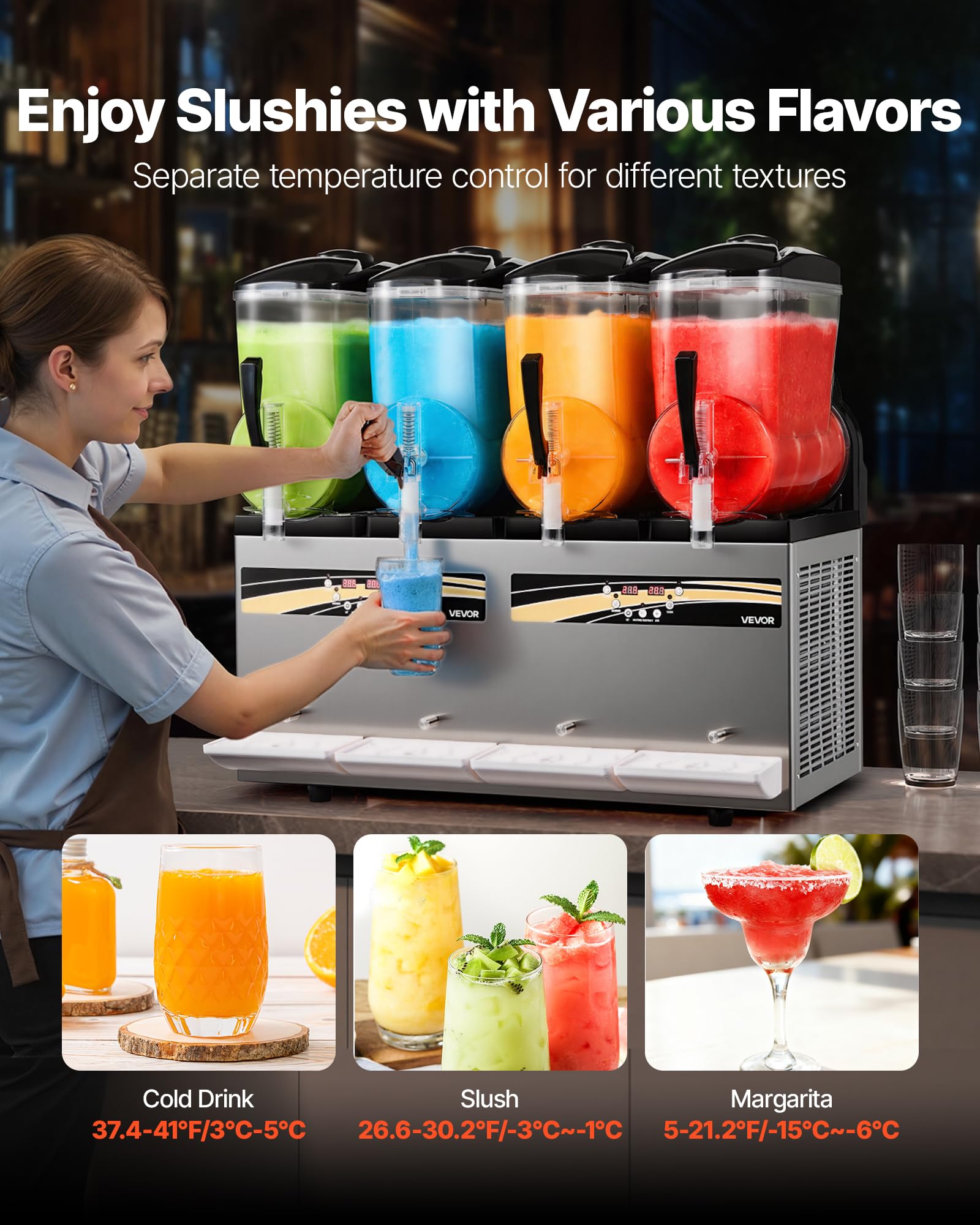 VEVOR Commercial Slushy Machine, 12Lx3 Triple Tank Frozen Drink Machine, 144 Cups Stainless Steel Margarita Smoothie Frozen Drink Maker, Slushie Maker for Home Party Restaurants Cafe Bars