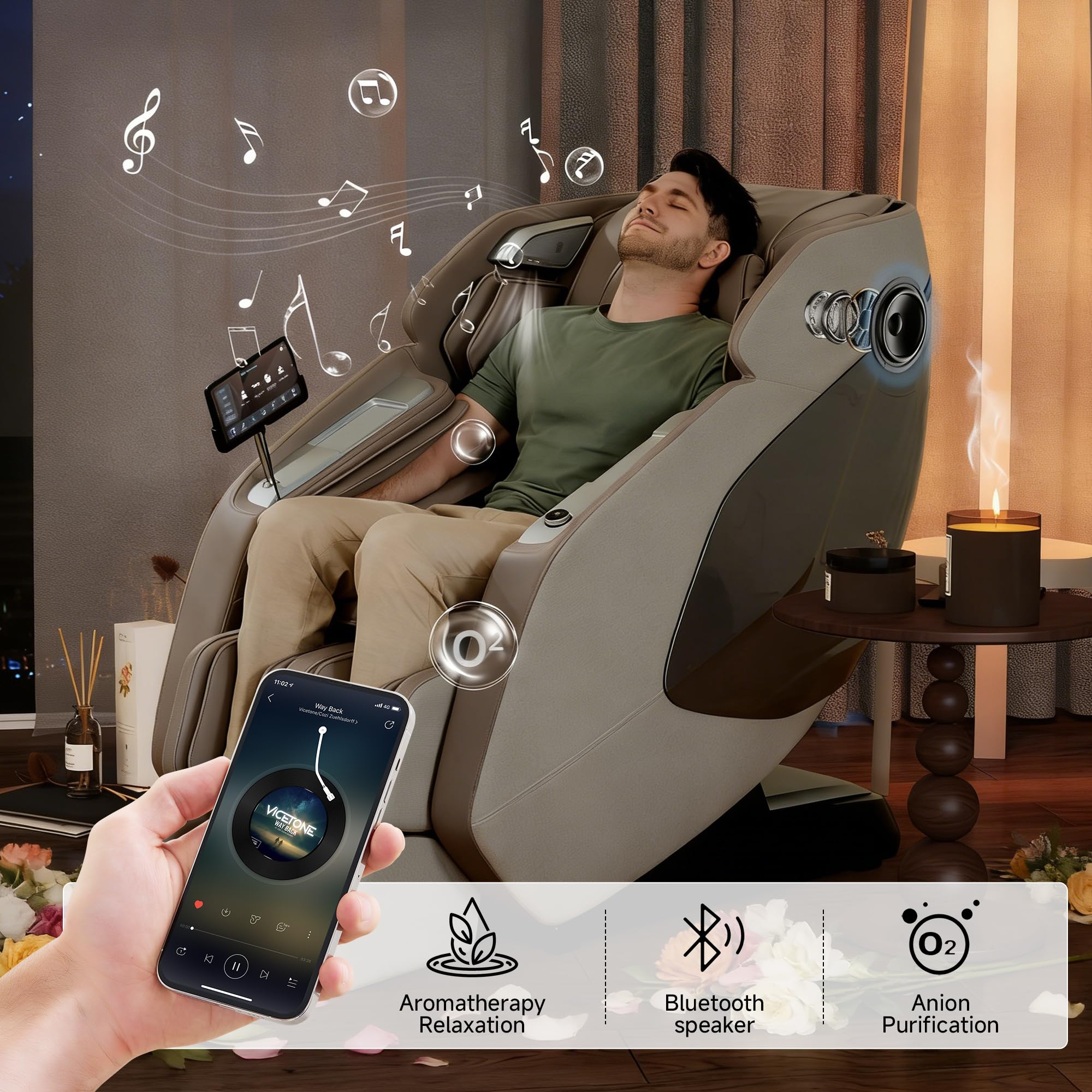 Real Relax 4D Massage Chair Full Body, Zero Gravity SL Track Recliner with Backlit Toch Pad, Negative Ion Purification, Aromatherapy, 20 Auto Modes, Yoga Stretching, Auto Body Scan, Black