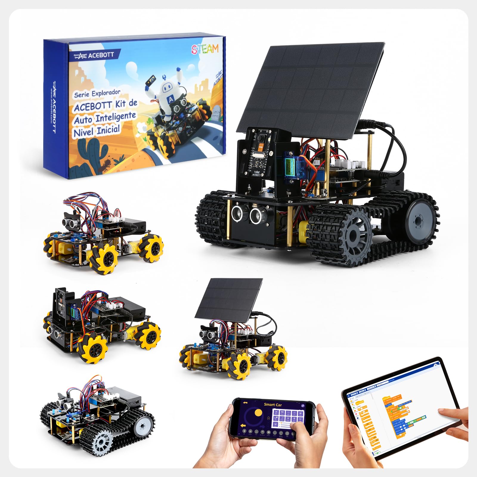 ACEBOTT Robotics for Kids Ages 8-12, Smart Robot Arm Car Kit with 5DOF, STEM Toys for Boys Age 8-12 12-16+, ESP32 Arduino/Python/Blockly Coding, App & Remote Control, STEM DIY Gift for Teens & Adults