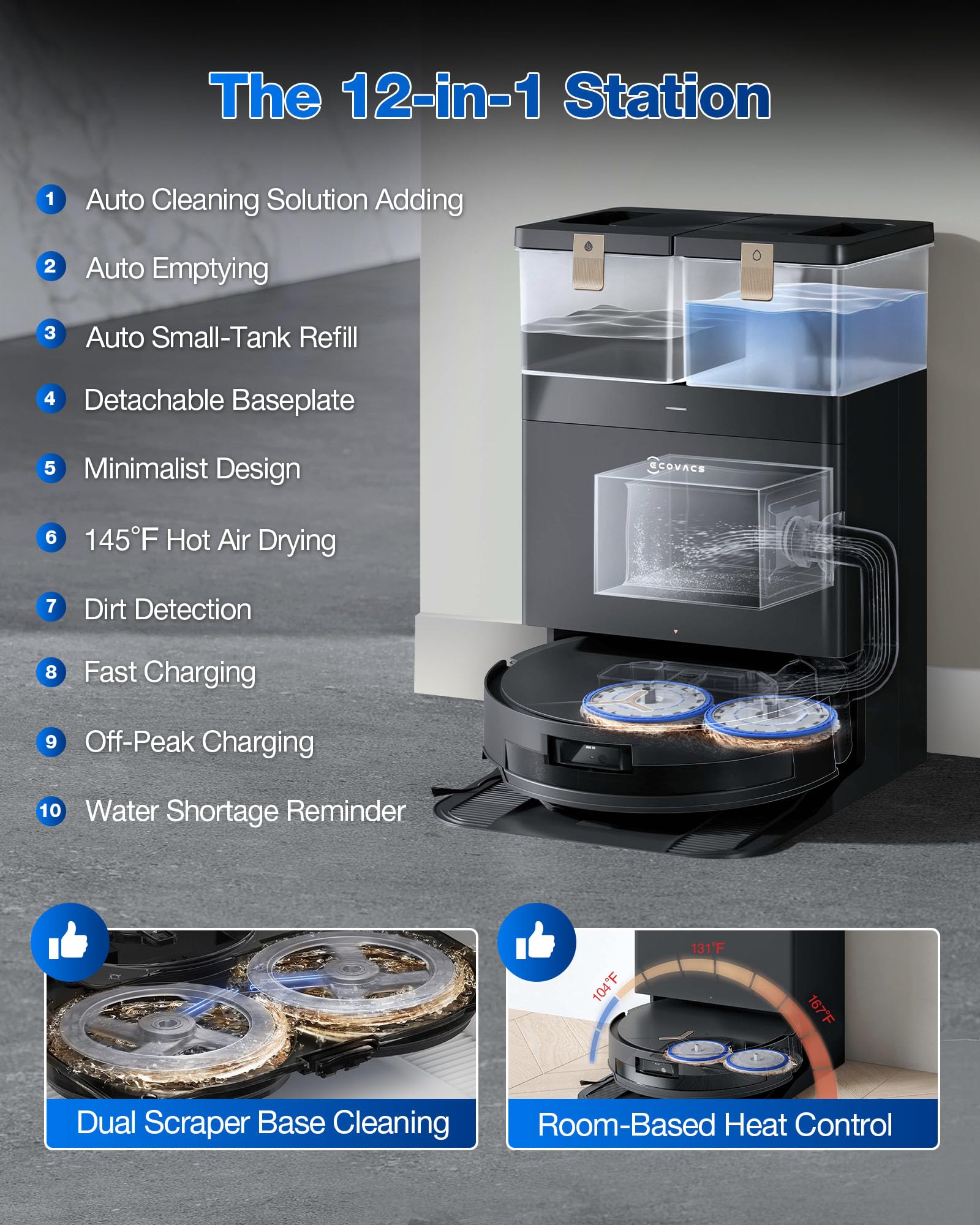 ECOVACS DEEBOT T30S AI Care Robot Vacuum and Mop, 11000Pa, TruEdge Adaptive Edge Mopping, ZeroTangle, AI Instant Re-mop, Hot Water Mop Washing, Self-Emptying & Refilling, Obstacle Avoidance