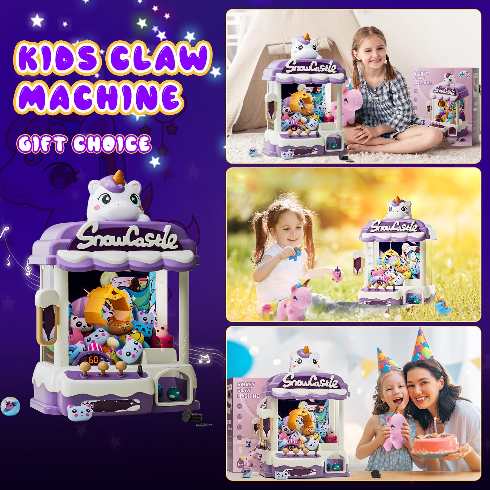 Skirfy Large Claws Machines 12'' for Kids Adults,Girls Unicorns Toys,Candy Grabber Prize Dispenser 15 Stuffeds Toys,Electronic Arcades Game Christmas Thanksgiving Birthday Gifts for Age 6-12