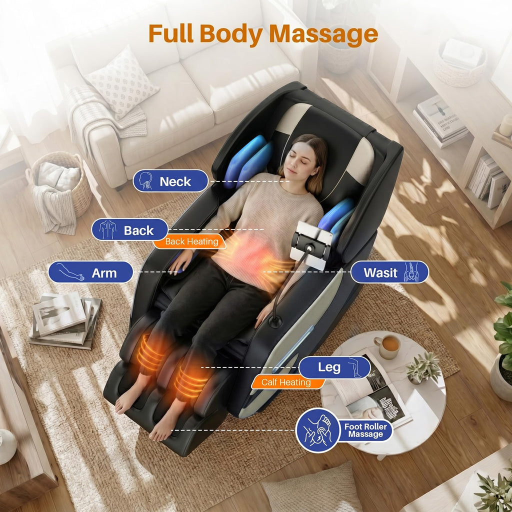 Massage Chair Full Body, Zero Gravity Recliner Massage Chair with Back Heat, 8 Fixed Rollers, Foot Massage, Airbags, Touch Screen for Home and Office