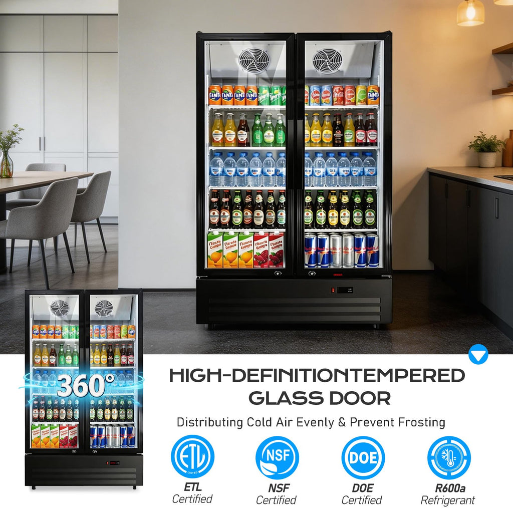 ROVSUN 8 Cu.Ft Commercial Refrigerator Display Refrigerator ETL NSF Certified, Slim Commercial Beverage Cooler Glass Door Merchandiser Drink Fridge w/Adjustable Shelves LED Light for Bar Restaurant
