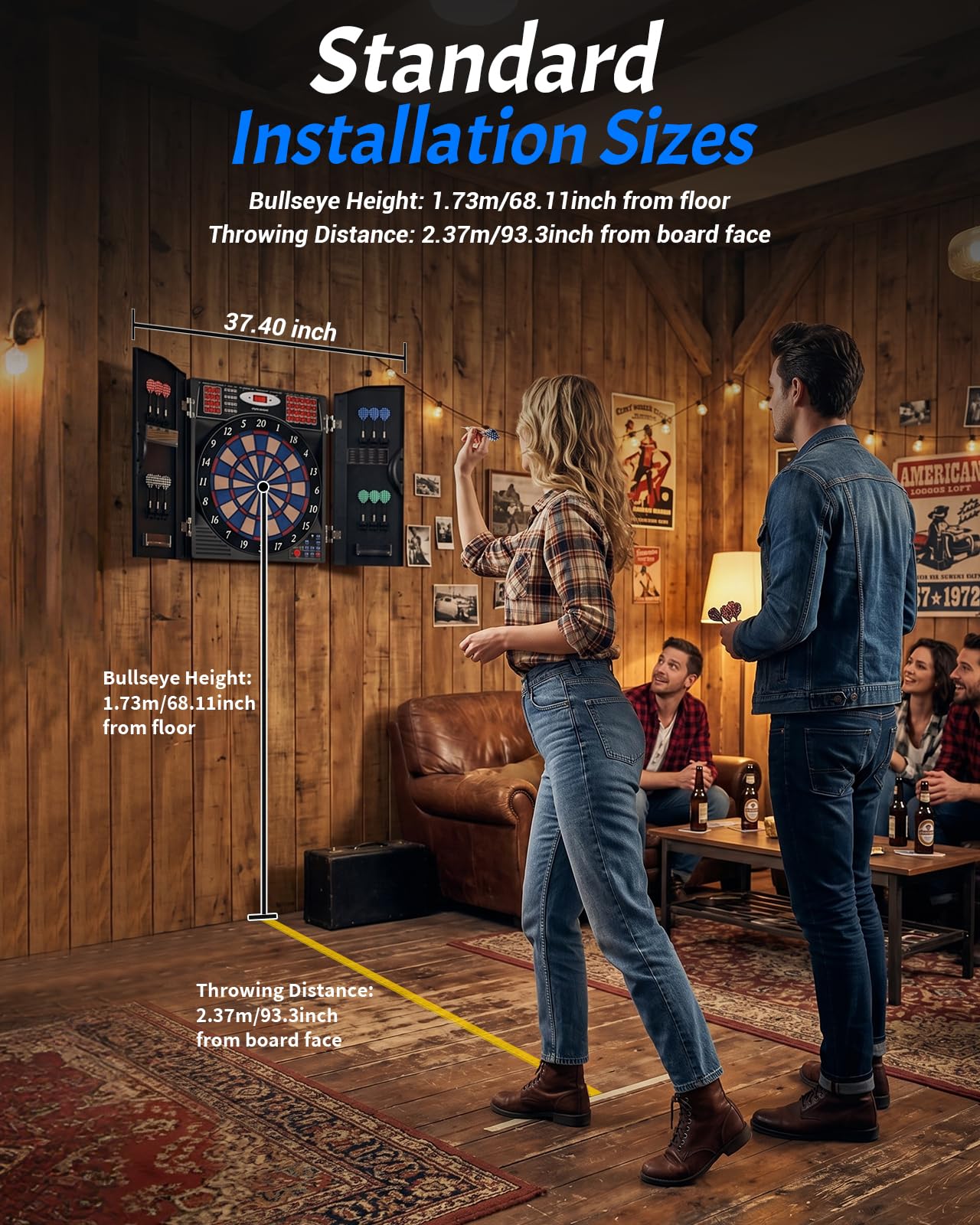 WIN.MAX Electronic Dart Board, Soft Tip Dartboard Cabinet Set for Adults, LED Scoring Dartboard with 38 Games & 211 Variants, Up to 16 Players, 12 Darts+40 Tips, Wall Mount for Bar Game Room Man Cave