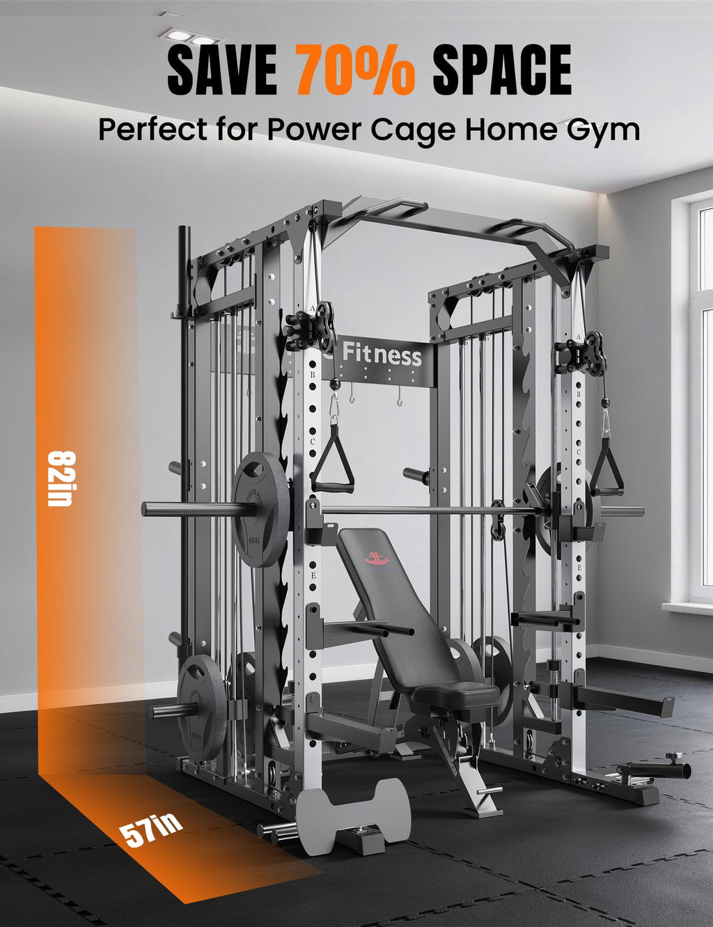 Unive Fitness Smith Machine, Commercial-Grade All-in-One Home Gym Power Cage with Squat Rack, Dual Cable Crossover & Pulley System, Complete Attachments for Full Body Workouts