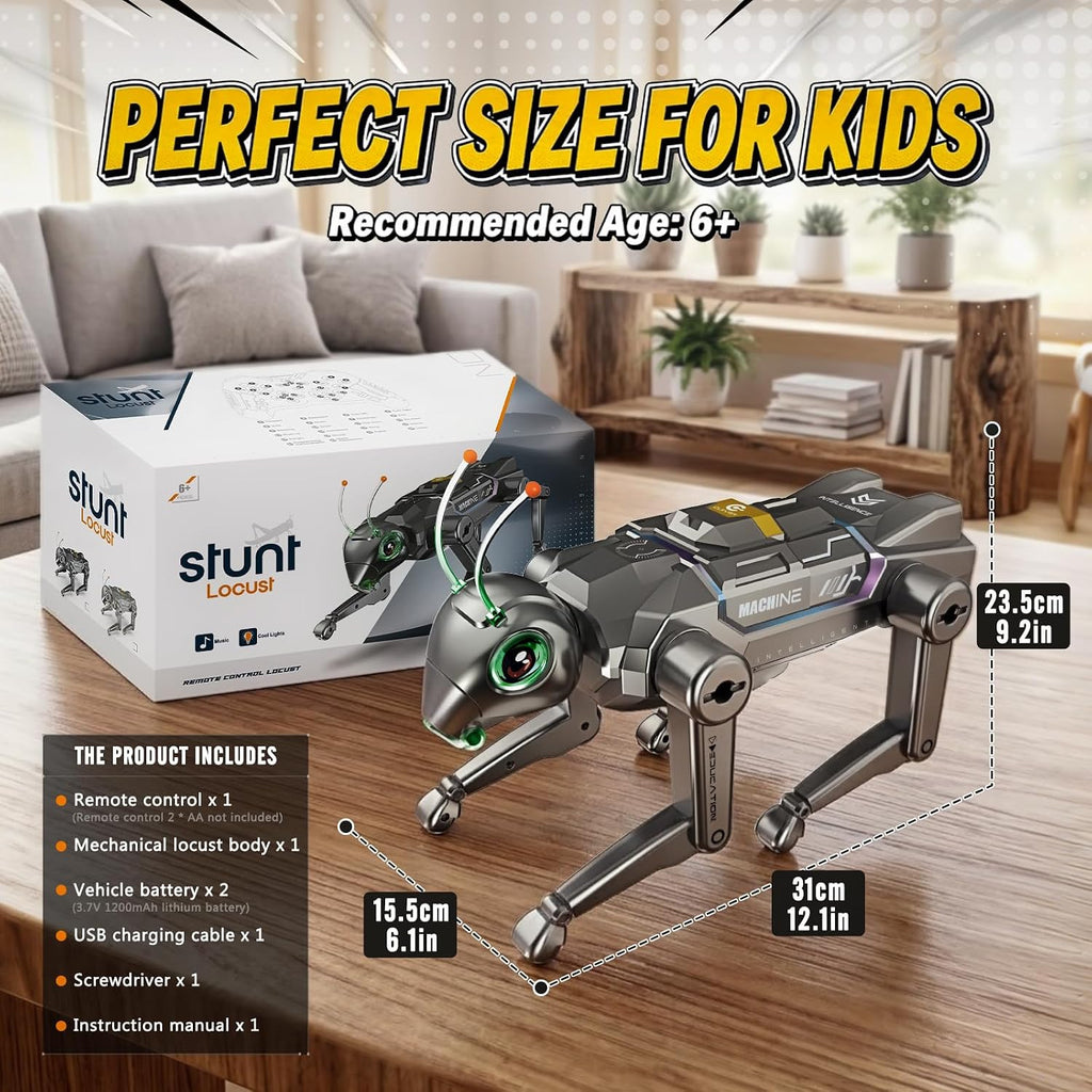 YESHIN RC Robot Locusts Pet, AI Robot Dog for Kids with Green-Glowing Eyes, Programmable Robot Dog with 22 Functions: Dancing, Kung Fu, Gift Idea