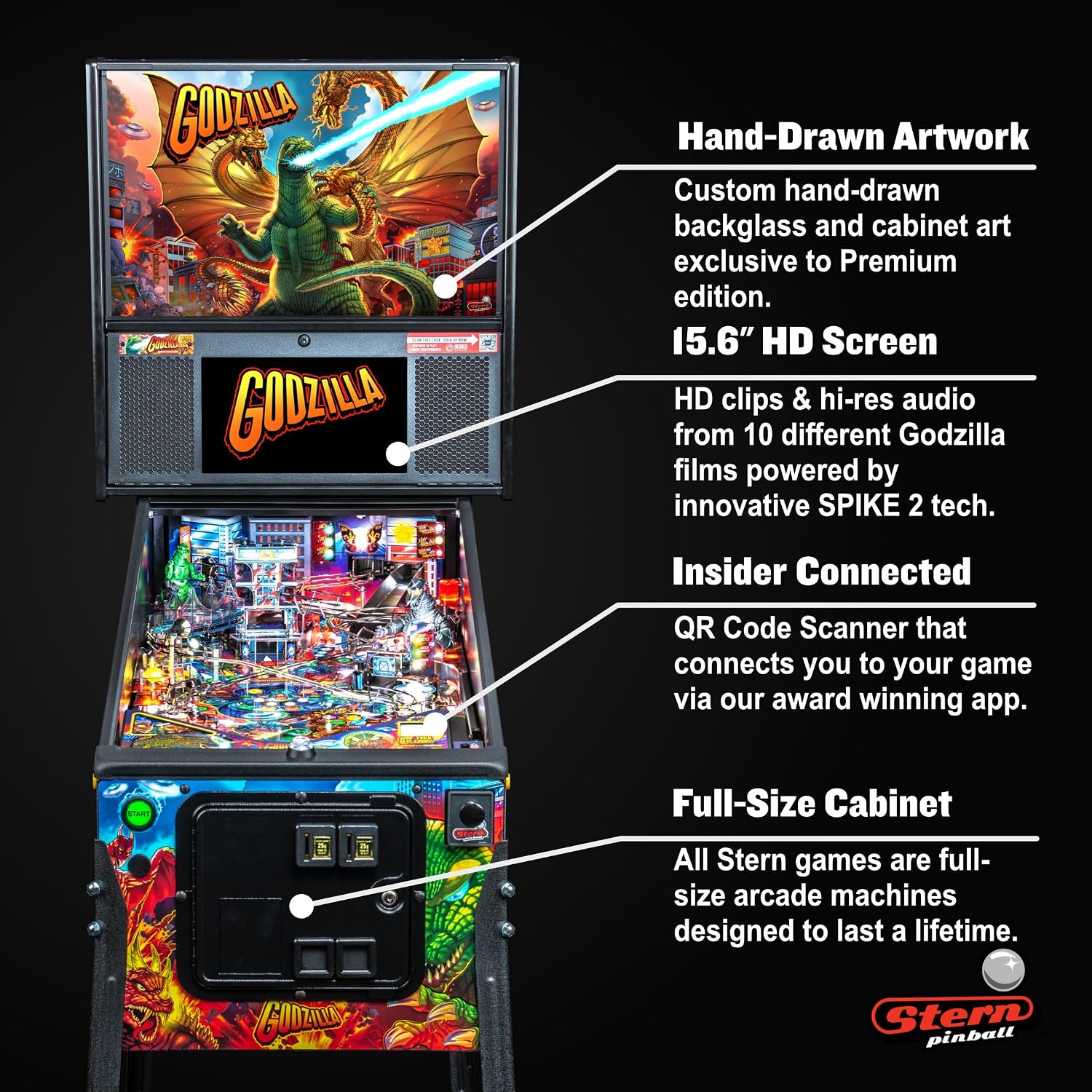 Stern Pinball Godzilla Arcade Pinball Machine with Insider Connected, Premium Edition