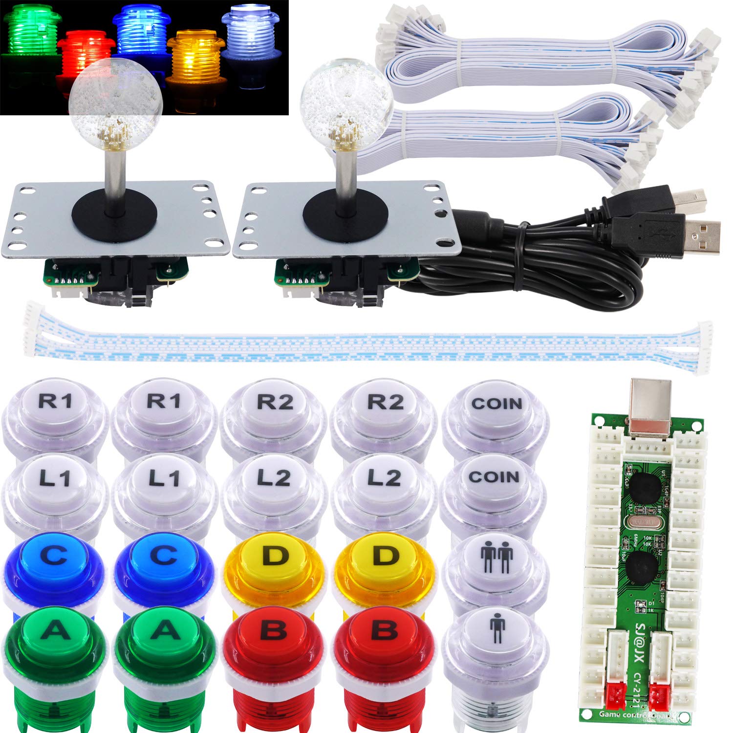 2 Player LED Arcade Game DIY Kit Mechanical Keyboard Switch PC MAME Raspberry Pi LED Button Fighting Joystick Controller Zero delay USB Encoder Retropie