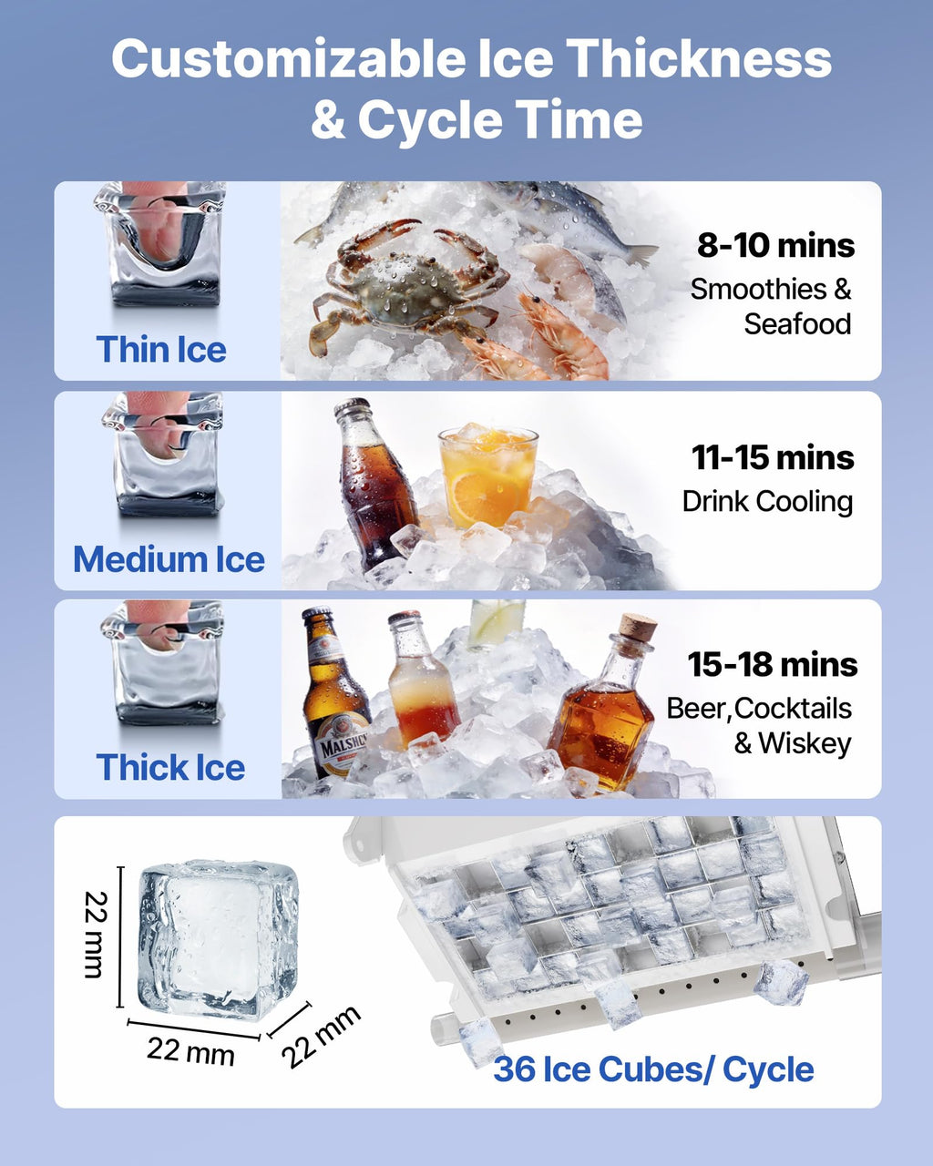 VEVOR Commercial Ice Maker Machine, 100 lbs/24h with 30-35 lbs Storage, Bullet Ice,Built-in/Freestanding/Under Counter, Stainless Steel Ice Maker with LED Display for Home Bar Restaurant