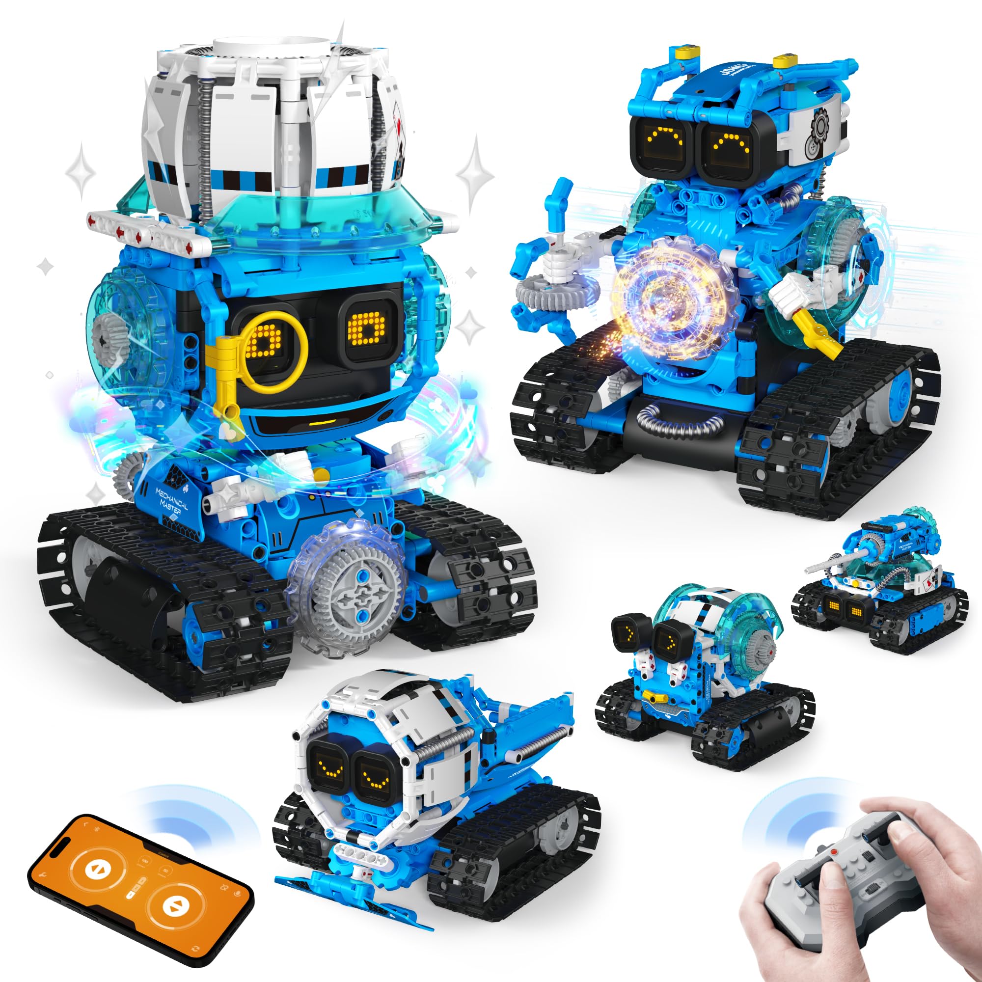 Opmind 5in1 STEM AI Robot Toys Building Set, 478Pcs APP & Remote Control Engineering Erector Blocks for Kids Age 6-8, Coding Interactive Educational Christmas Birthday Gift for 10-12 Year Boys & Girls