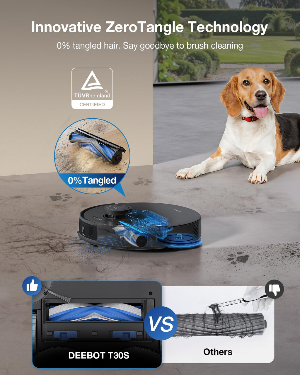 ECOVACS DEEBOT T30S AI Care Robot Vacuum and Mop, 11000Pa, TruEdge Adaptive Edge Mopping, ZeroTangle, AI Instant Re-mop, Hot Water Mop Washing, Self-Emptying & Refilling, Obstacle Avoidance