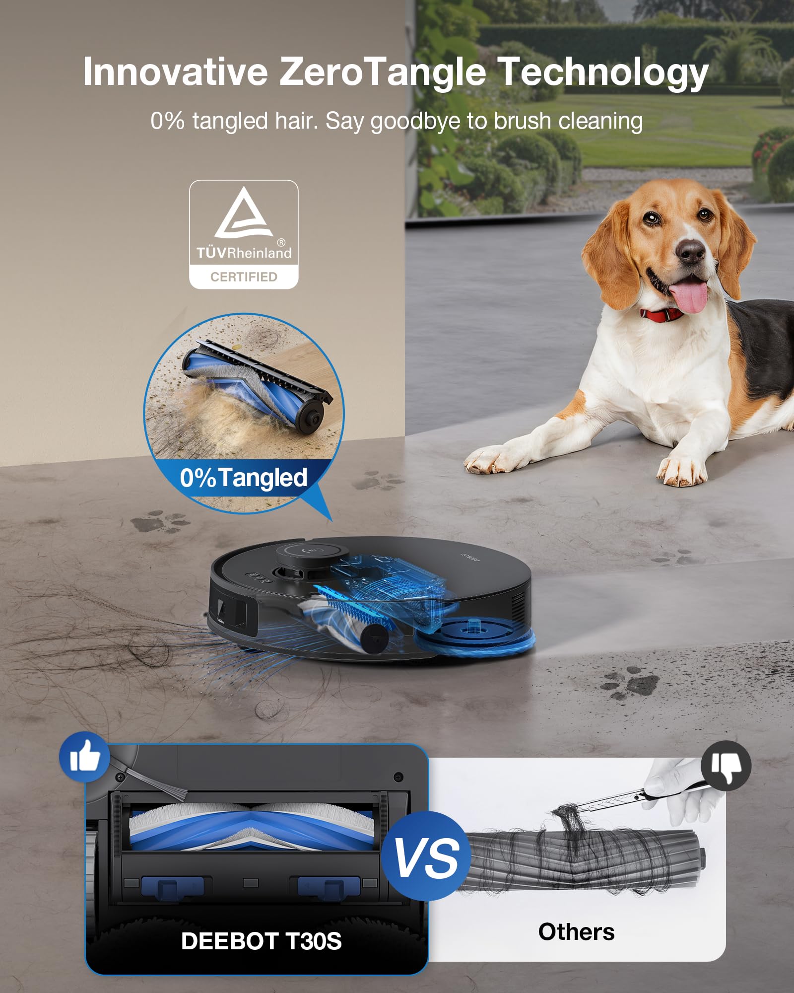 ECOVACS DEEBOT T30S AI Care Robot Vacuum and Mop, 11000Pa, TruEdge Adaptive Edge Mopping, ZeroTangle, AI Instant Re-mop, Hot Water Mop Washing, Self-Emptying & Refilling, Obstacle Avoidance