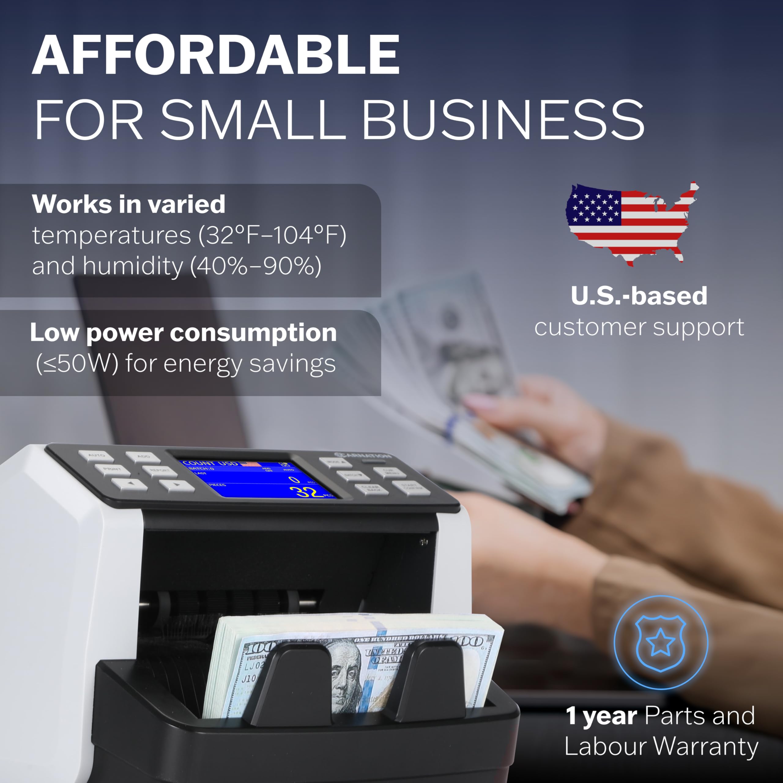 Carnation Money Counter Machine Cash Counting & Mixed Denomination Bill Counter, Portable Currency Detector, Counterfeit Bank Scanner, Dollar Sorter for Commercial, 1100 N/M, UV/MG/MT/IR/2CIS