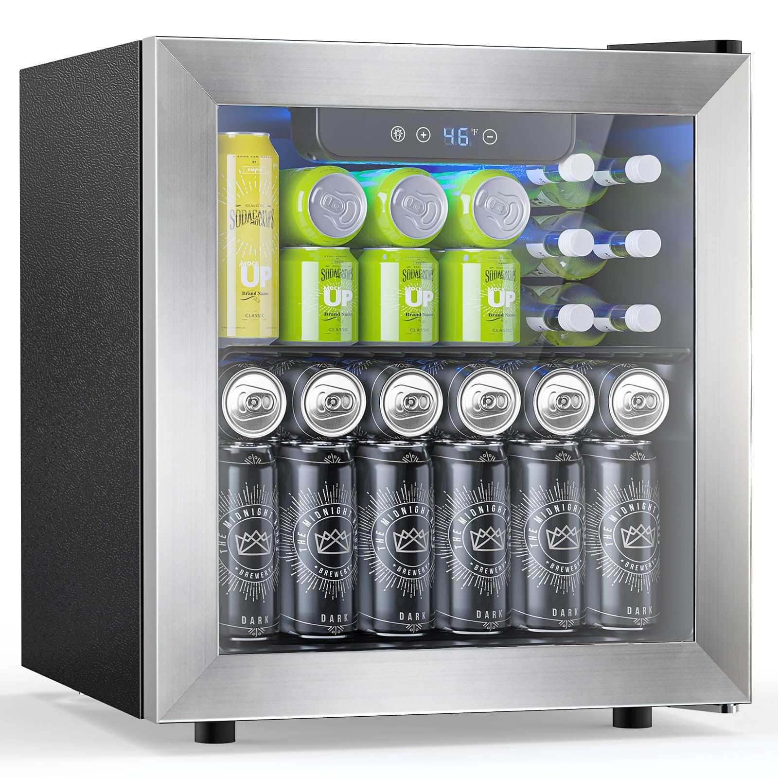 Electactic 50 Cans Beverage Refrigerator Cooler, 1.3 Cu.ft Mini Fridge Countertop Drink Cooler with Glass Door for Beer, Soda,Wine, Adjustable Digital Temperature Control for Home Dorm Bar, Black