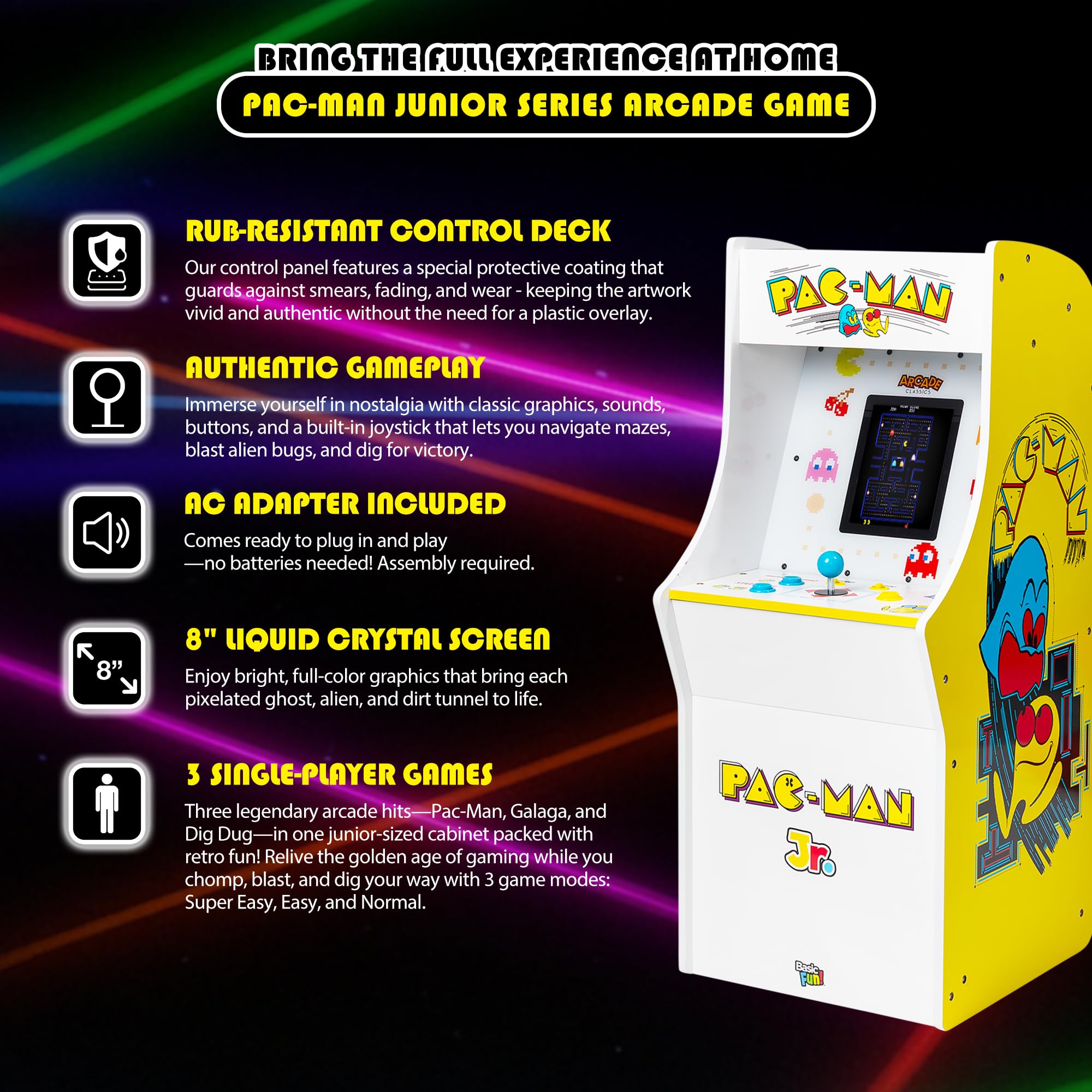 Arcade Classics - Atari Asteroids Counter Series Game Machine, 5 Games, 8" Liquid Crystal Screen - Mini Cabinet, Portable Gaming, Retro, Countertop Console, Basement Decoration, Man Cave