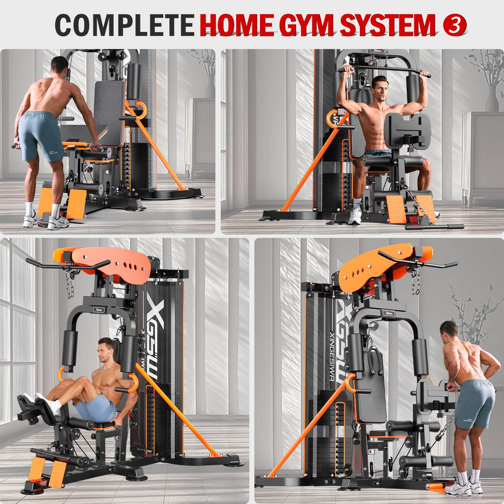 XGSW Multi-Function Home Gym Workout Station, Featuring a Pulley System, arm Trainer, and Leg Trainer for Full-Body Workouts.