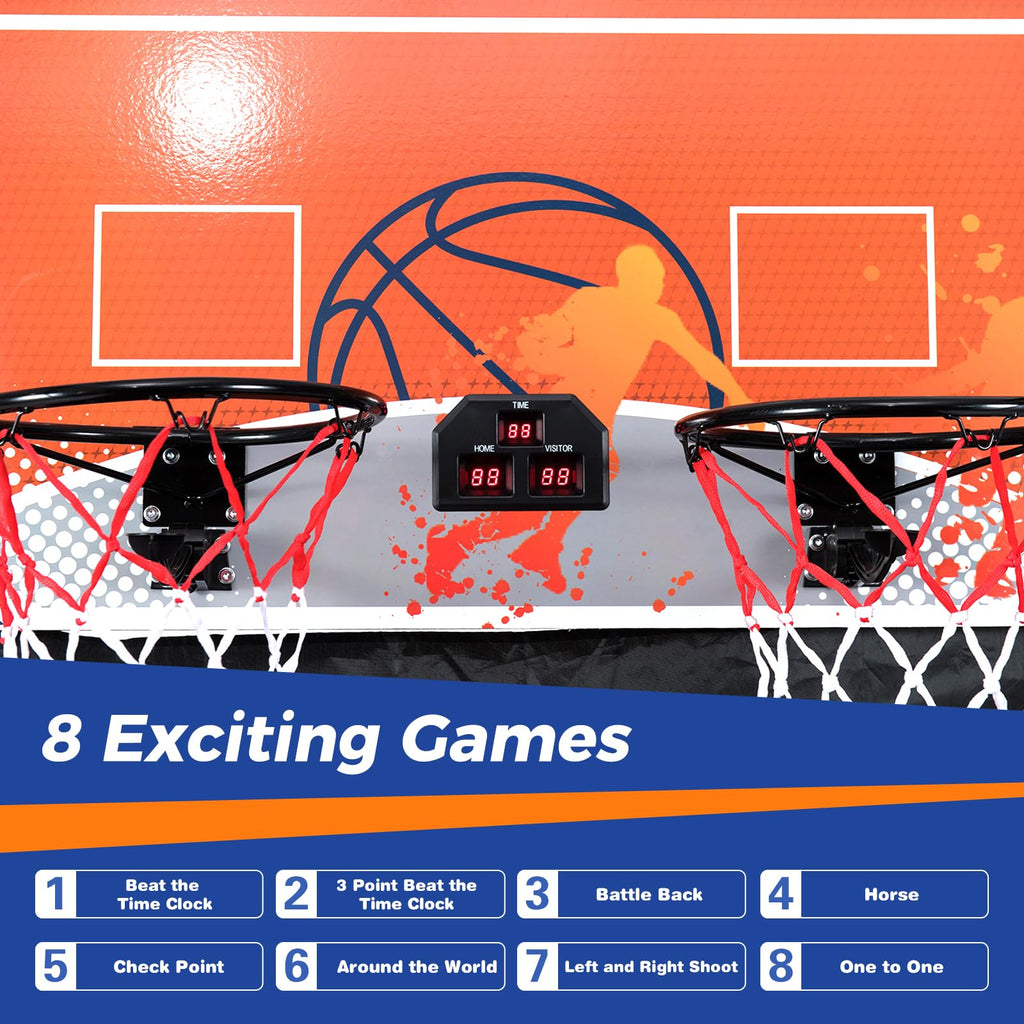Giantex Foldable Basketball Arcade Game, 8 Game Options, Electronic Double Shot 2 Player w/ 4 Balls and LED Scoring System, Indoor Basketball Game for Kids, Adults