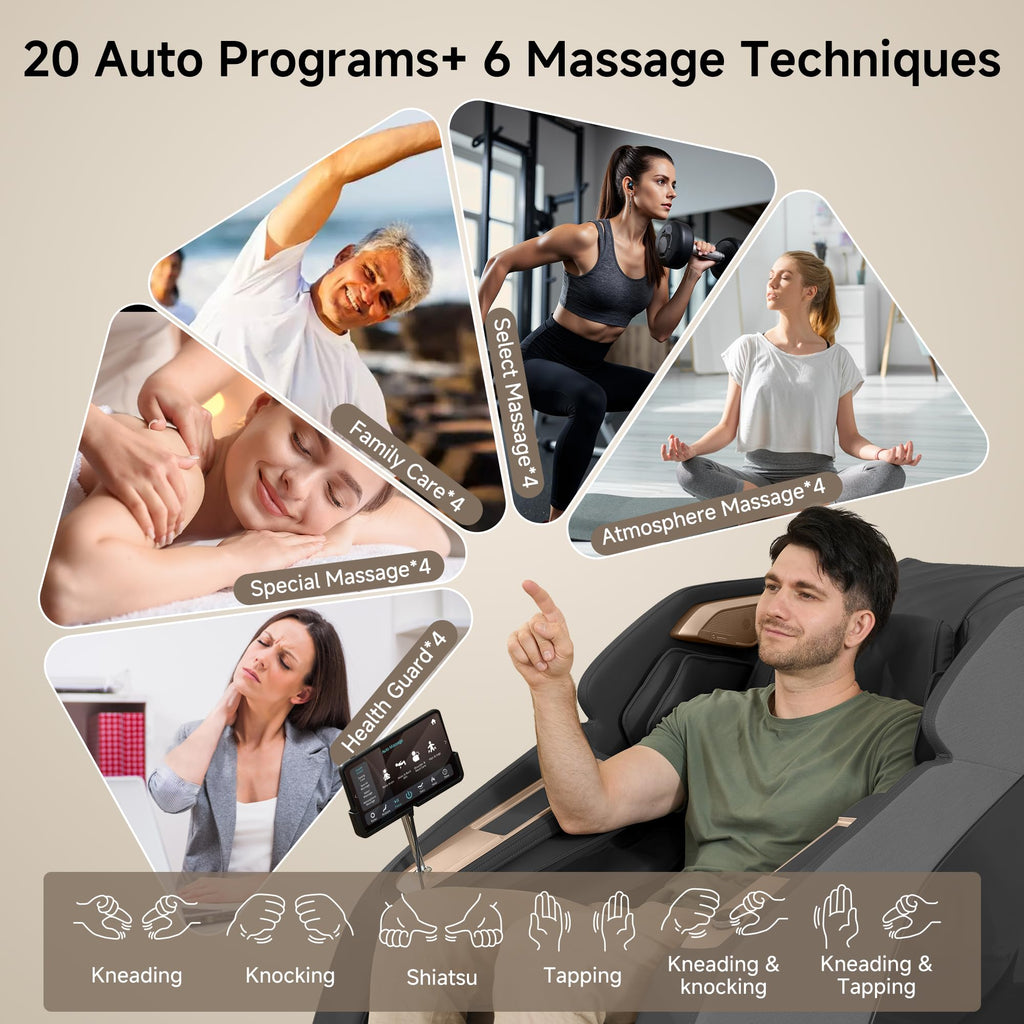 Real Relax 4D Massage Chair Full Body, Zero Gravity SL Track Recliner with Backlit Toch Pad, Negative Ion Purification, Aromatherapy, 20 Auto Modes, Yoga Stretching, Auto Body Scan, Black