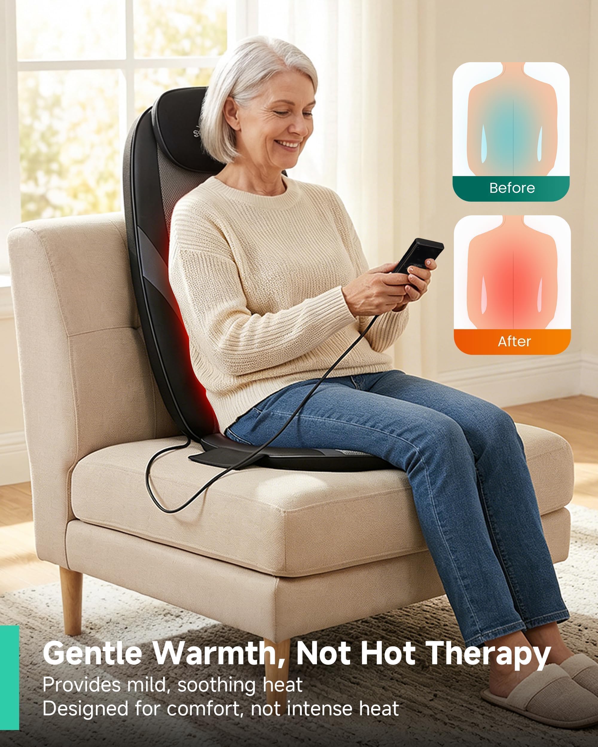 Snailax 2026 Upgraded Shiatsu Roller Back Massager with Heat Massage Chair Pad Kneading Back Massager for Pain Relief Deep Tissue Chair Massage Pad for Office Home Gift Fathers