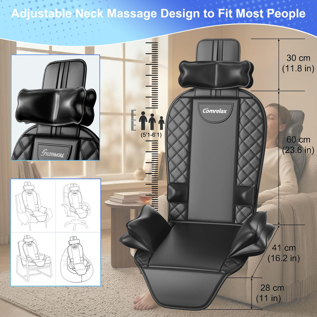 Back Massager with Heat & Traction & Vibration, Seat Massager Pad for Pain Relief Deep Tissue, Lumbar Traction, PU Leather, Foldable, for 5’ to 6’1”, Massage Chair Pad for Office Home