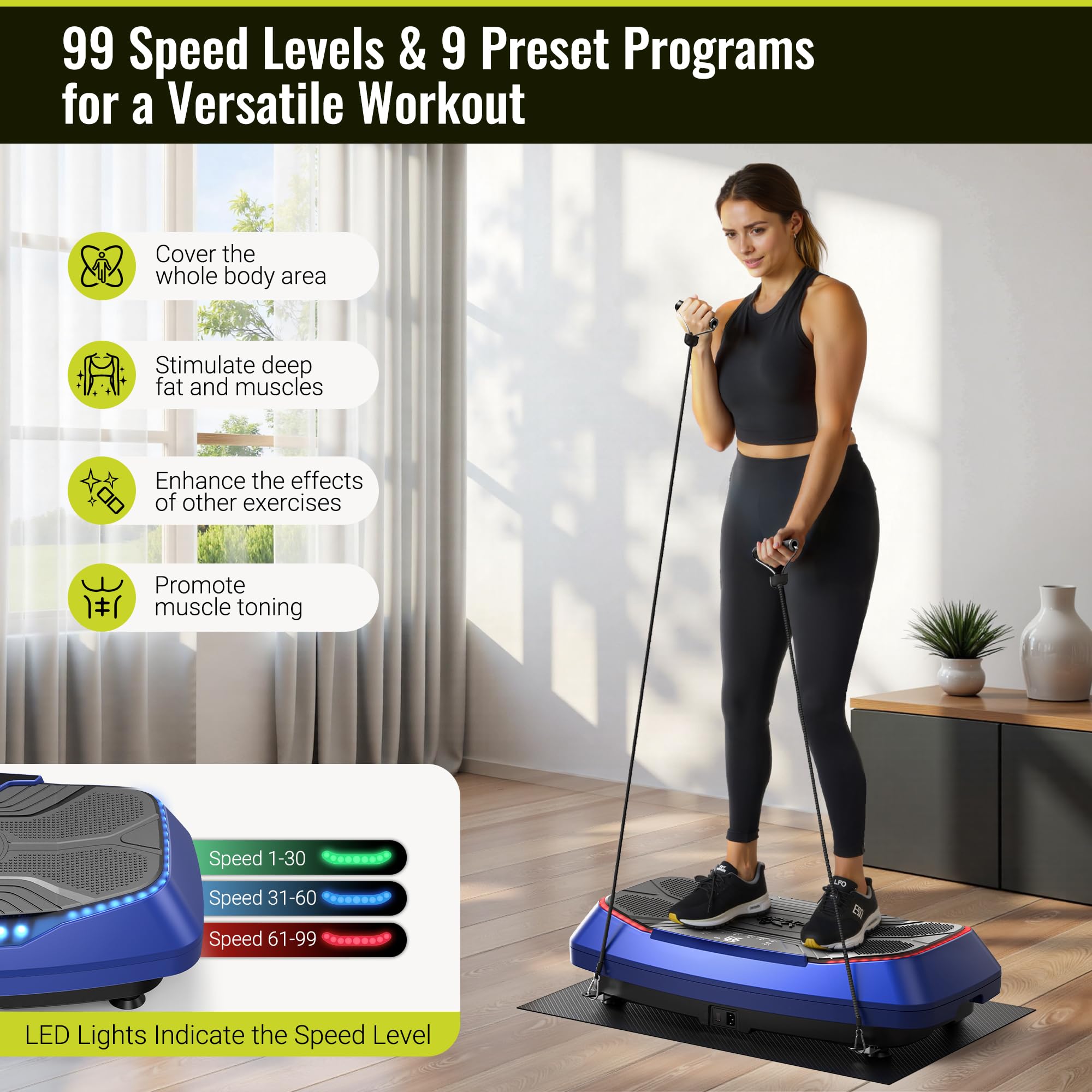 FLYBIRD Vibration Plate Exercise Machine for Lymphatic Drainage, Adjustable Levels Full Body Workout, Curved Vibration Plate with Powerful Motor for Weight Loss Fat Burner, Home Fitness Equipment