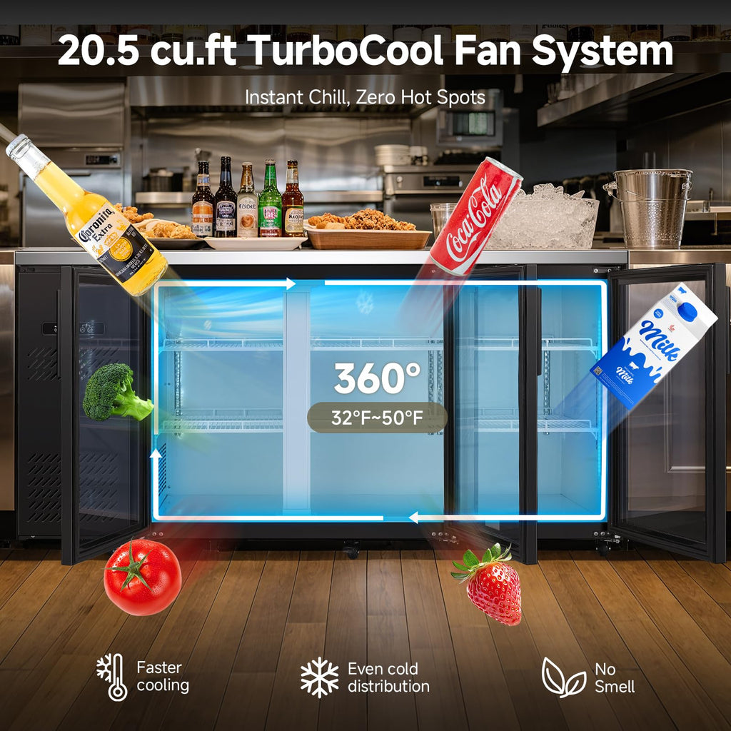 BODEGACOOLER Commercial Beverage Refrigerator with Glass Door,12.5 Cu.Ft Display Merchandiser Drink Refrigerator,Upright Commercial Bar Fridge,Display Drink Cooler,Soft LED Light,Romovable Shelves
