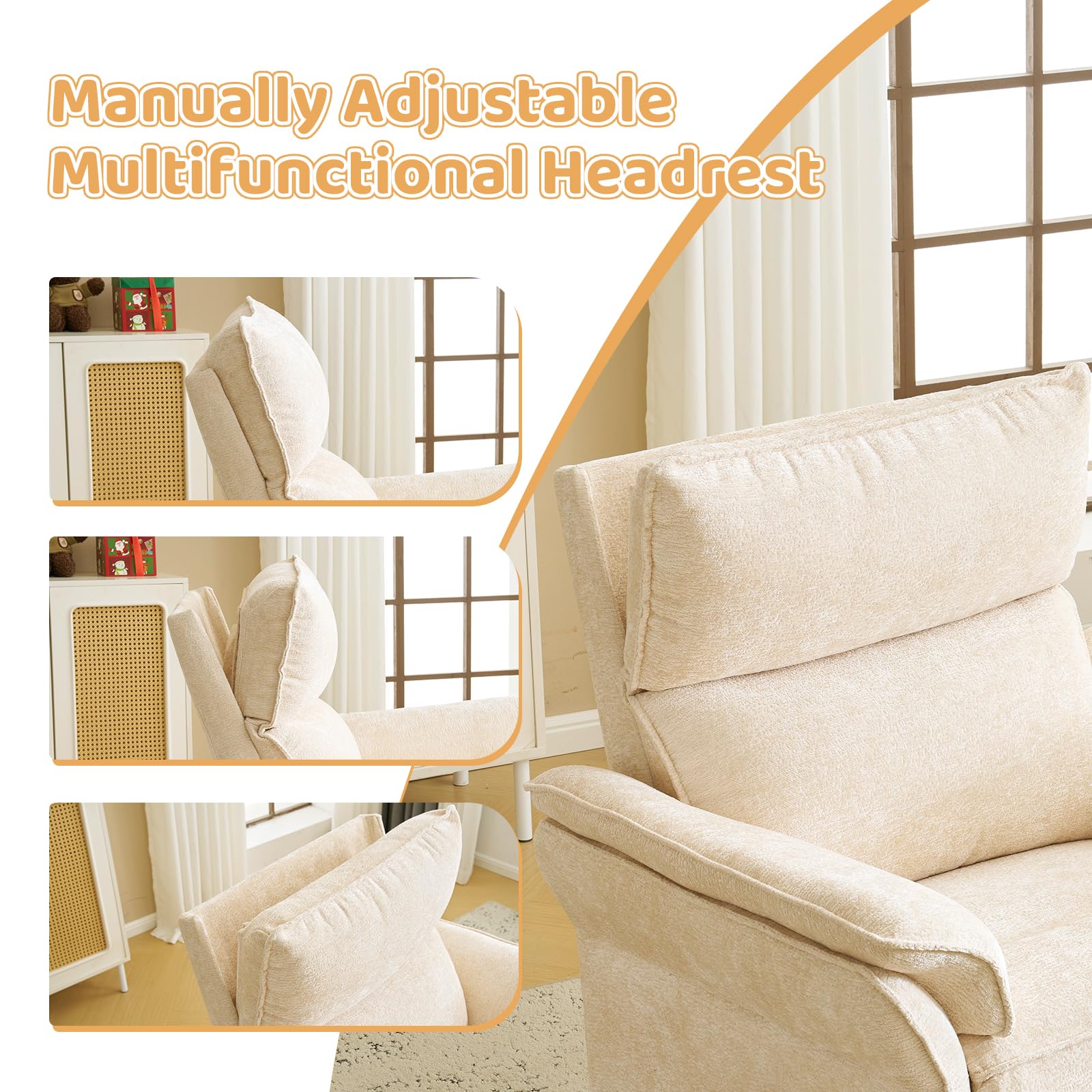 Oversized Rocking Chair Nursery with Massage and Heat, Glider Recliner Nursery Chair with Adjustable Headrest, Power Swivel Rocker Recliner Chair with USB Port, Dark Grey