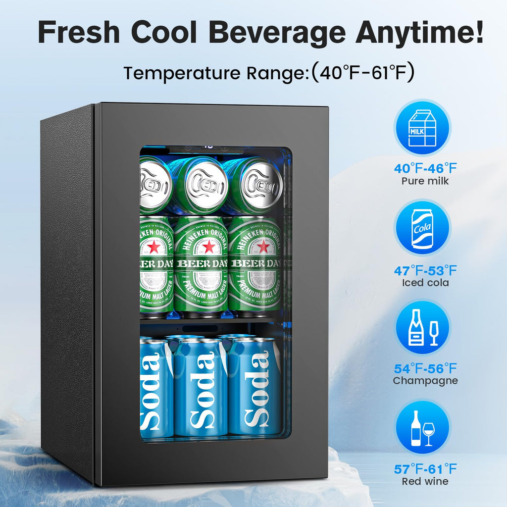 Electactic 50 Cans Beverage Refrigerator Cooler, 1.3 Cu.ft Mini Fridge Countertop Drink Cooler with Glass Door for Beer, Soda,Wine, Adjustable Digital Temperature Control for Home Dorm Bar, Black