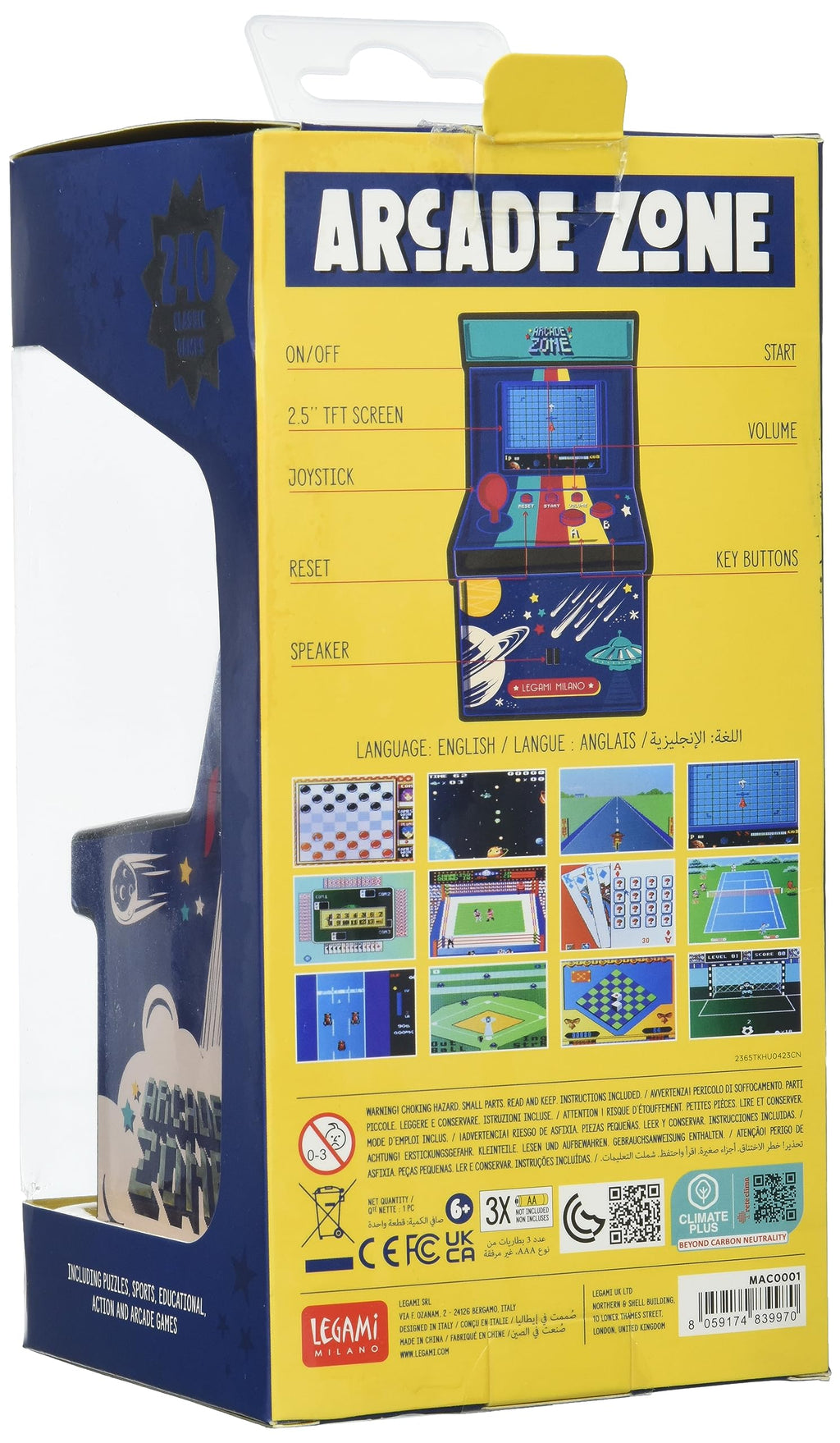 Legami - Mini Arcade Video Game, 152 Games, with Lights and Sounds, Adjustable Volume, in English, 5.7x9.5 cm