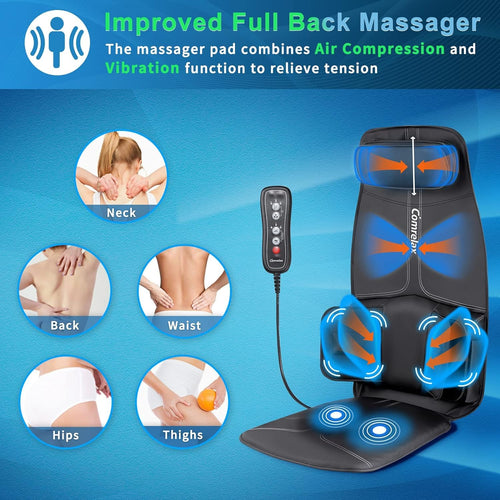 Back Massage Cushion with Compress, Vibration Seat Massage Chair Pad,3 Modes & 3 Intensities Back and Neck Massage for Muscle Fatigue Stress Relief