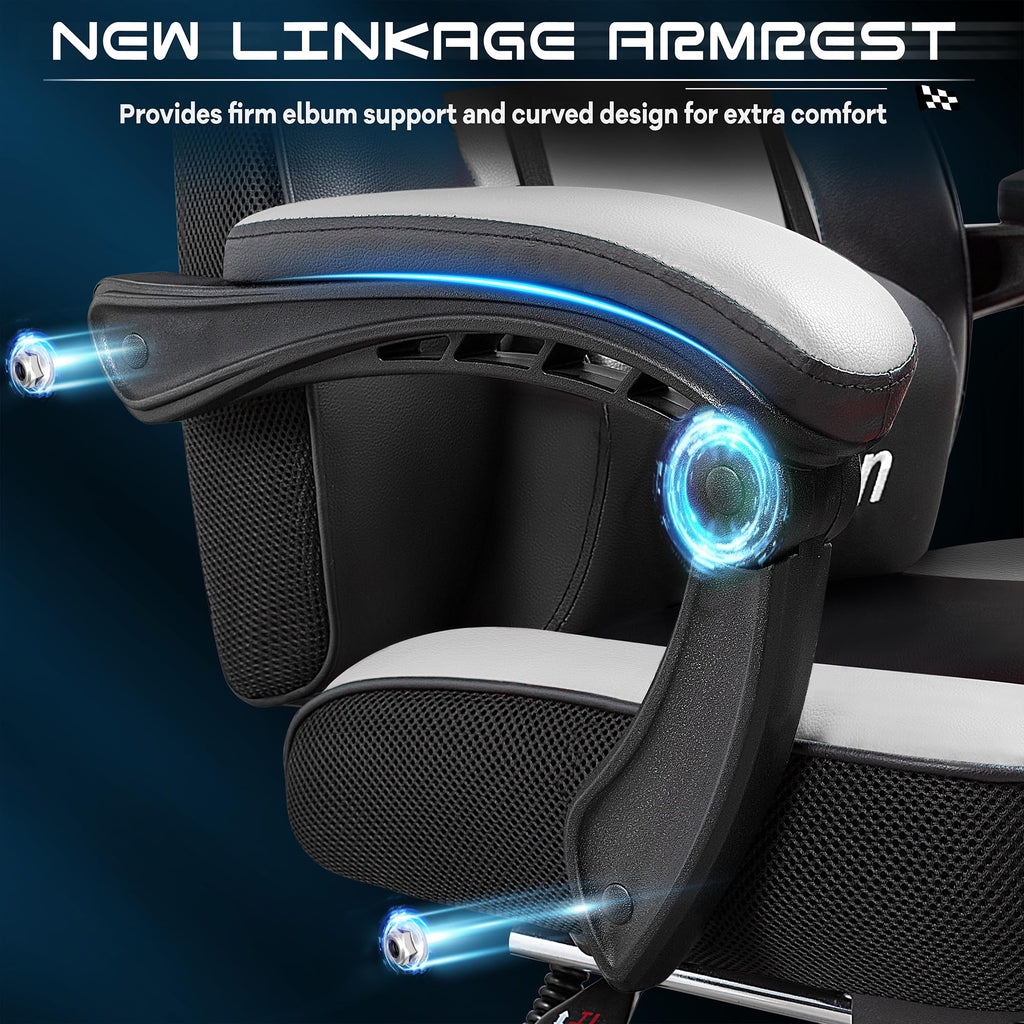 Gaming Chair for Adult, Computer Chair with Footrest Video Game Chair Big and Tall Gaming Chair with Massage Lumbar Support, Adjustable Height and 360° Swivel Seat(Grey)