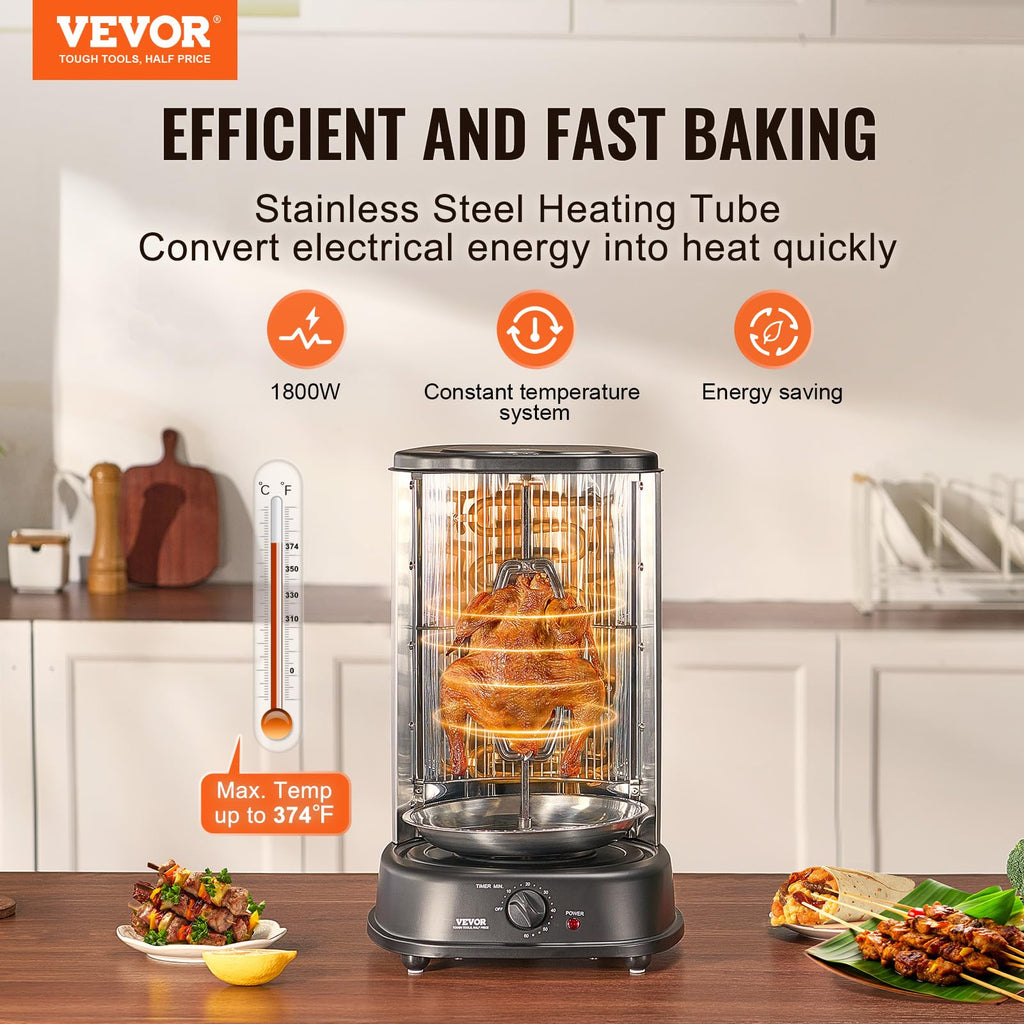 VEVOR Shawarma Grill Machine, Chicken Shawarma Cooker Machine Countertop, Electric Stainless Steel Broiler Gyro Rotisserie Oven Doner Kebab Machine, for Home Restaurant Kitchen Parties