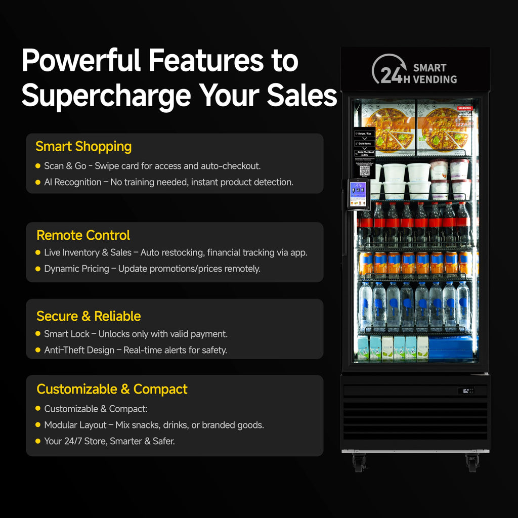 HAHA Smart Vending DC-550D Combo Vending Machine,Smart Refrigerated Beverage Vending Machine with Touch Card Reader - Capacity 378 Bottles (Black, AI Frozen)