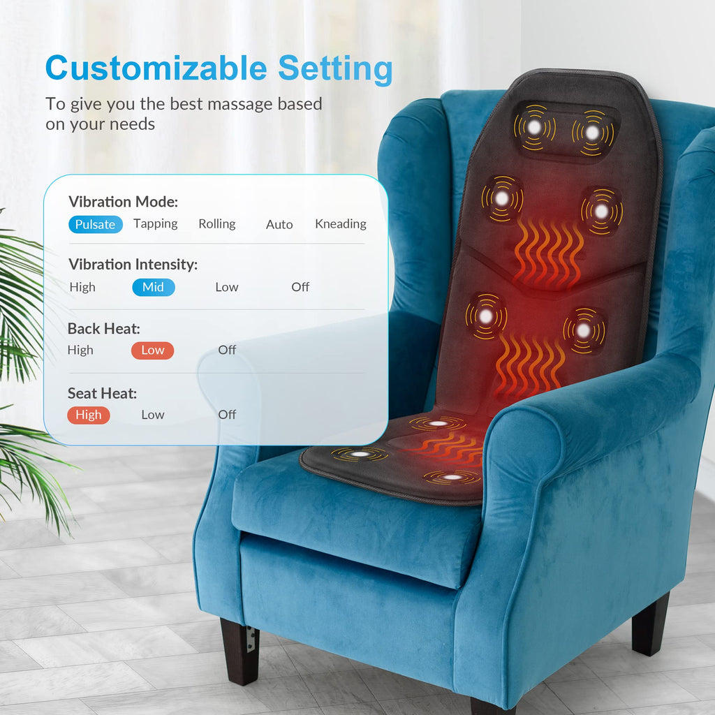 COMFIER Vibration Back Massager Seat Cushion with Heat,Father Day Dad Gifts for Men,10 Motors Massage Chair Pad,Chair Massager for Pain Relief at Office/Home, Father Day Gift