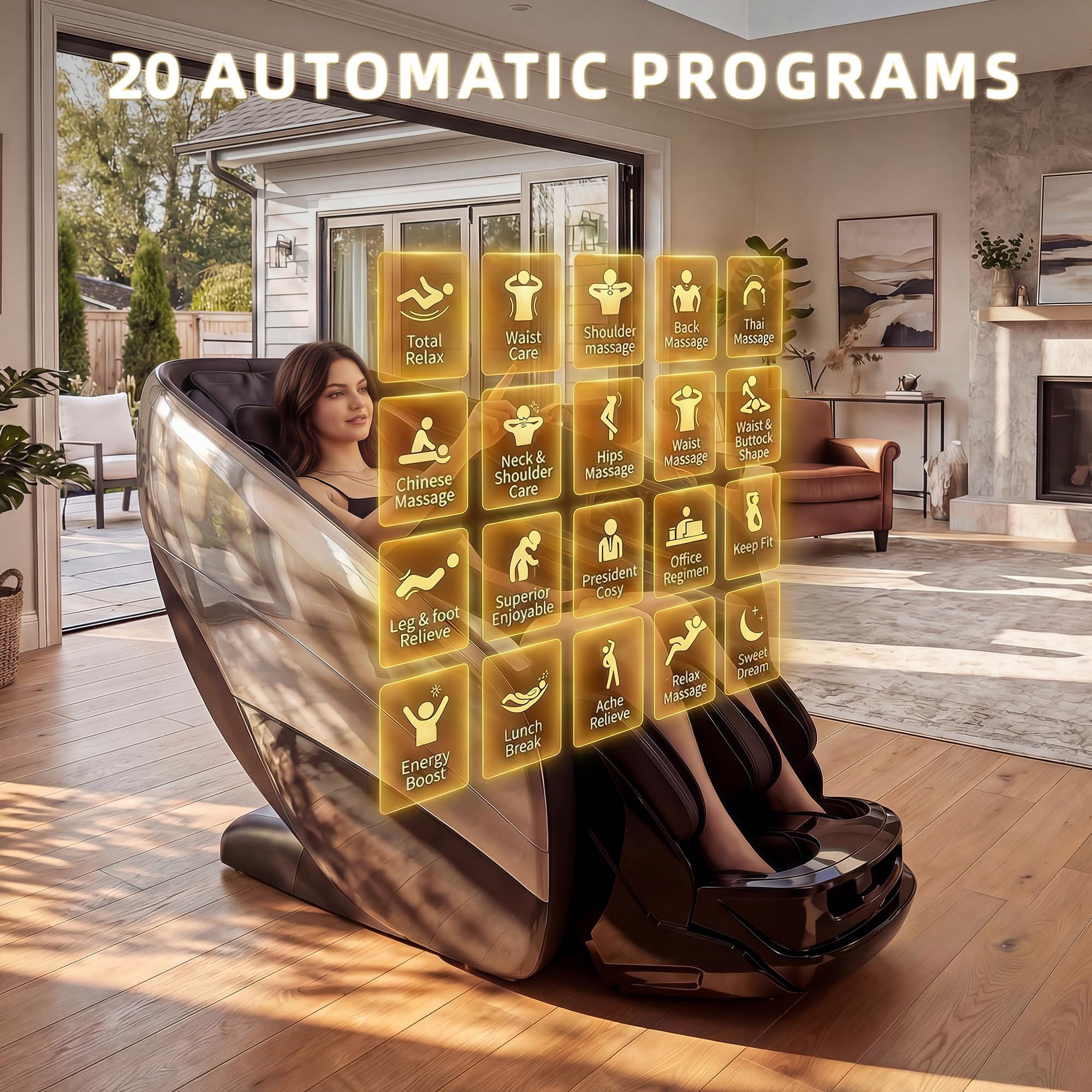 4D Massage Chair Zero Gravity Full Body SL Rail Massage Chair with 20 Auto Programs Built-in Aroma System (Black)