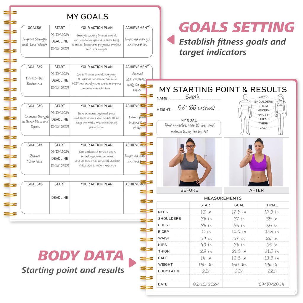 Workout Journal Fitness Tracker Planner for Men & Women, Exercise Log Book to Track Gym & Home Training, Goals, Sets, Reps & Progress, 142 Pages, A5 5.7" x 8.2" Portable Hardcover with Metal Corners, Green